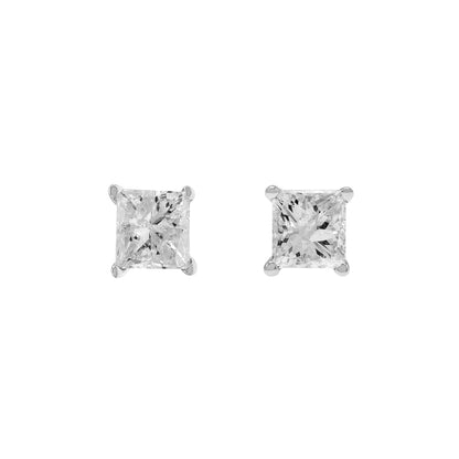 Exclusive 14K White Gold 0.76 Carat Princess Diamond Earrings — Front View