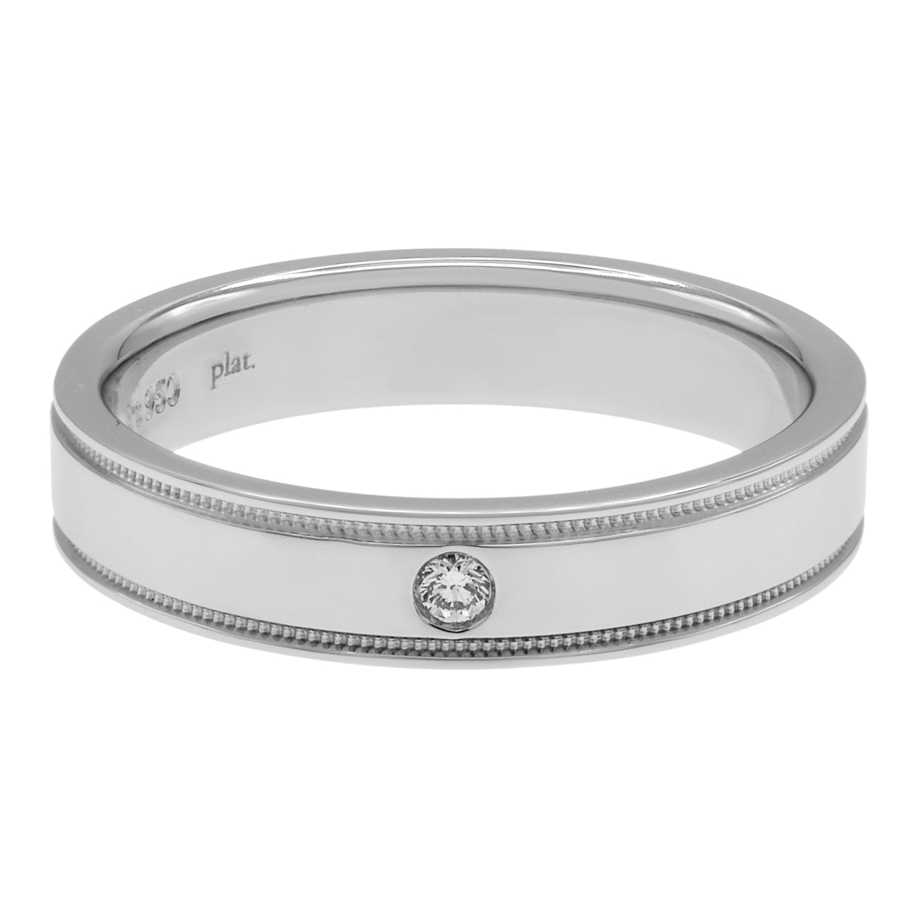 Exclusive Tiffany & Co. Platinum Diamond Double Milgrain Band Ring — Front View