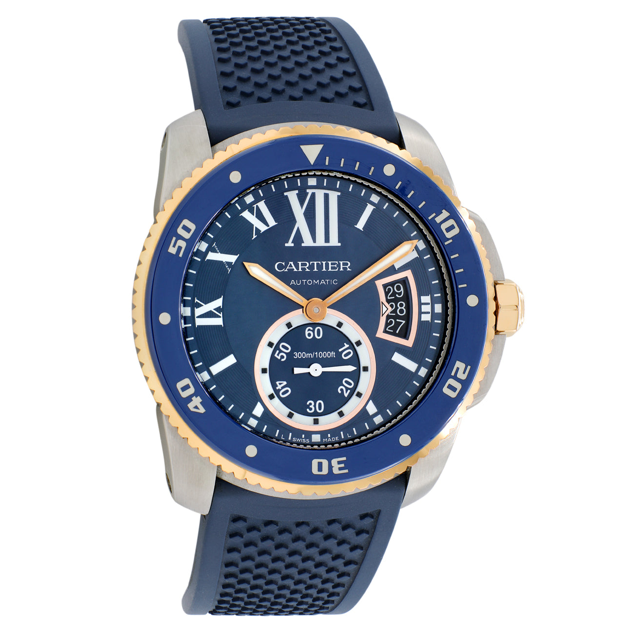 Exclusive Cartier Stainless Steel 18K Rose Gold Calibre de Cartier Diver W2CA0009 — Front View