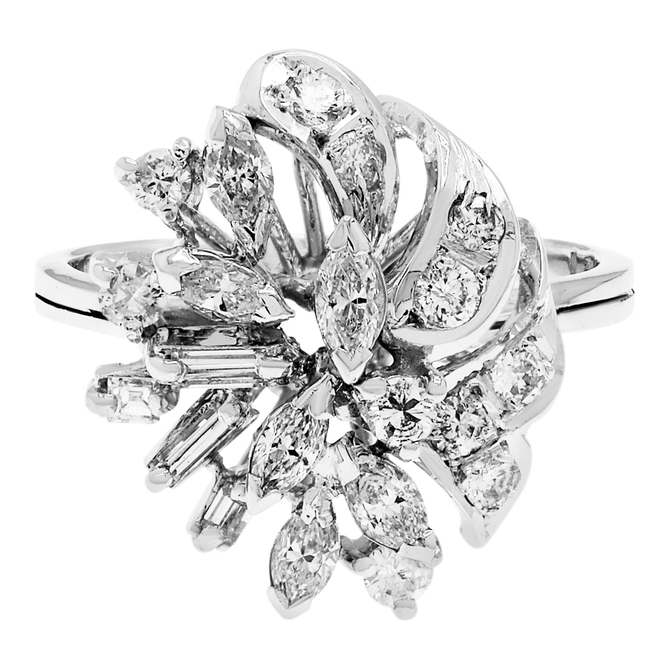 Exclusive 14K White Gold 0.74 Carat Cluster Ring — 3 — Front View