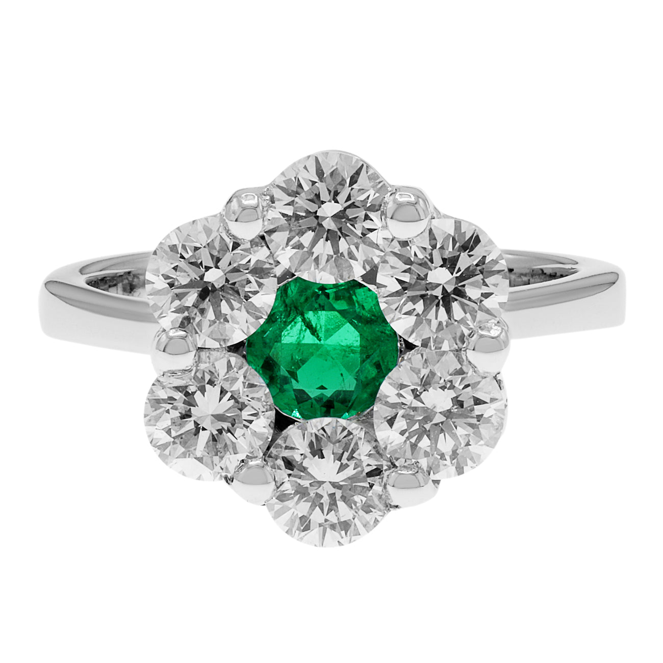 Exclusive 18K White Gold 0.43 Carat Emerald Blossom Diamond Ring — 4.75 — Front View