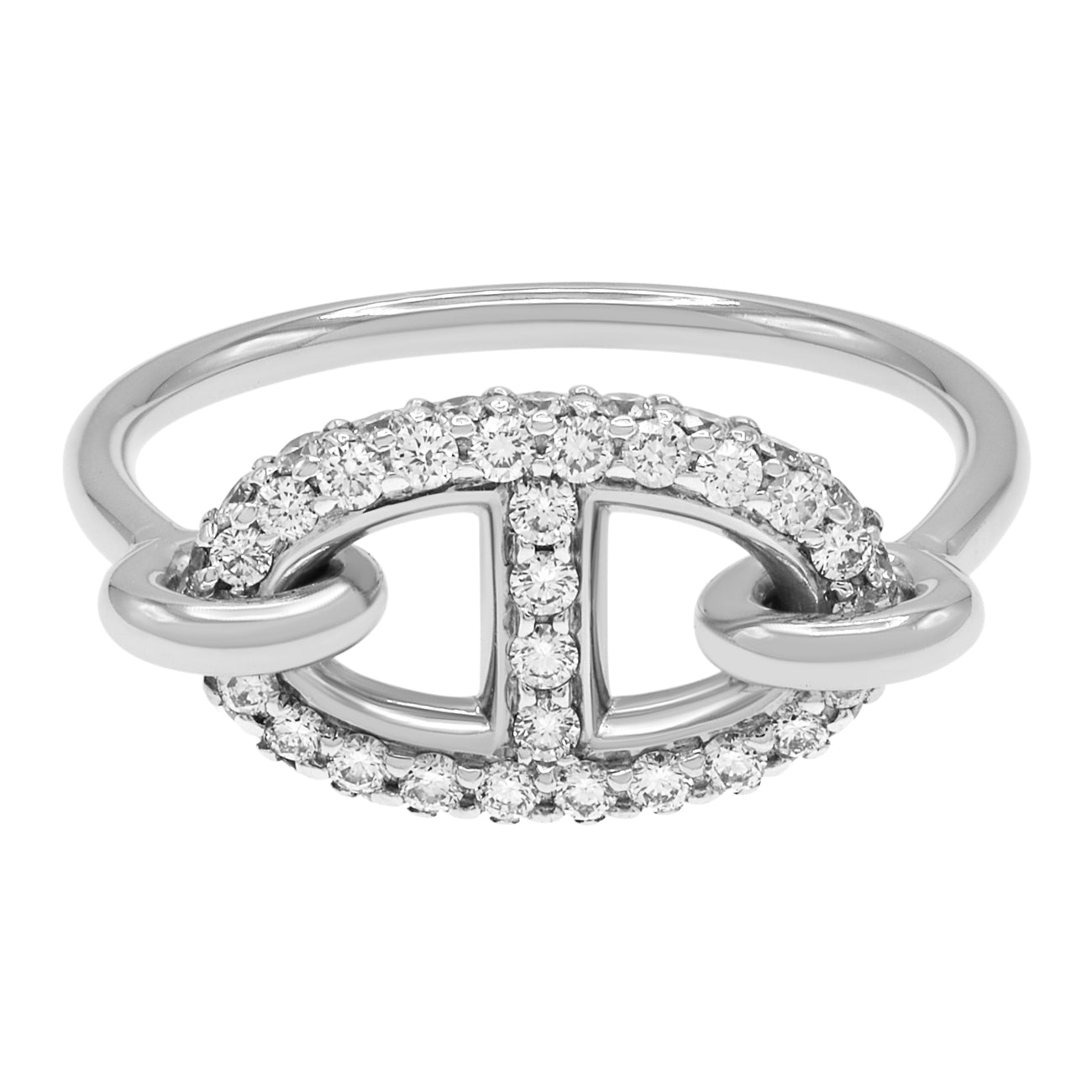 Exclusive Hermes 18K White Gold Diamond Farandole Ring — Front View
