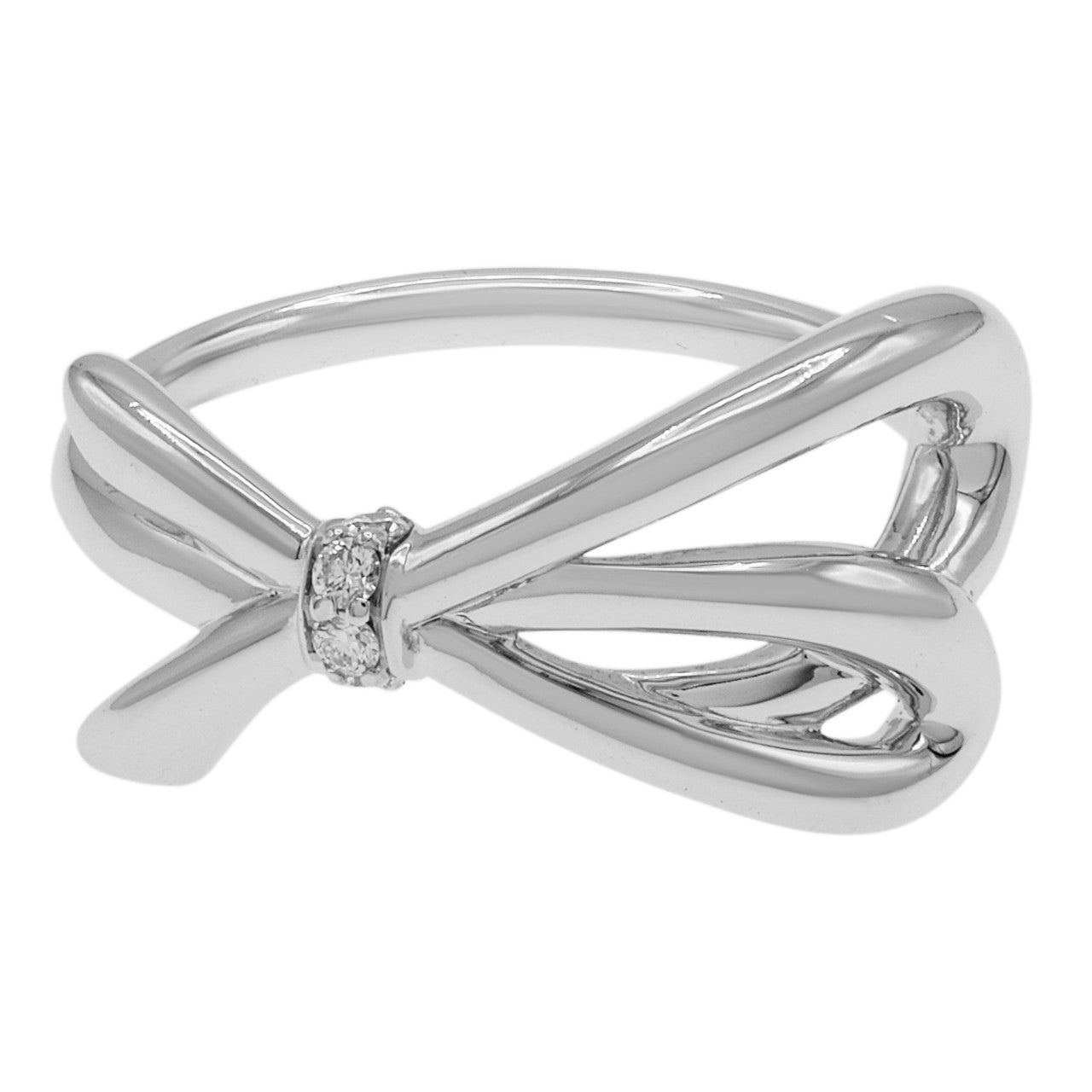 Exclusive Tiffany & Co. 18K White Gold Diamond Bow Ring — Front View