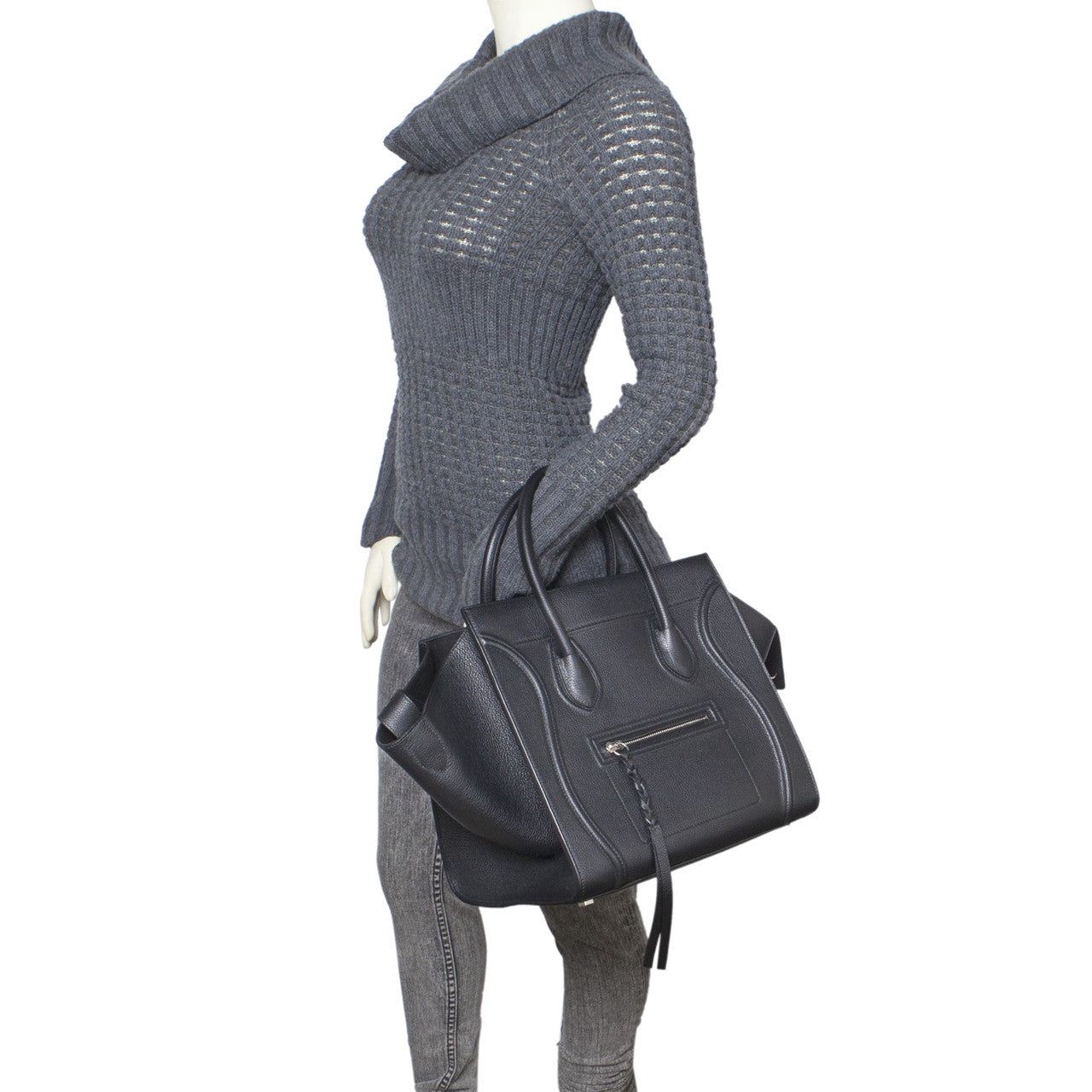 Exclusive Celine Black Grained Calfskin Medium Phantom Luggage Tote — Alternate View 10