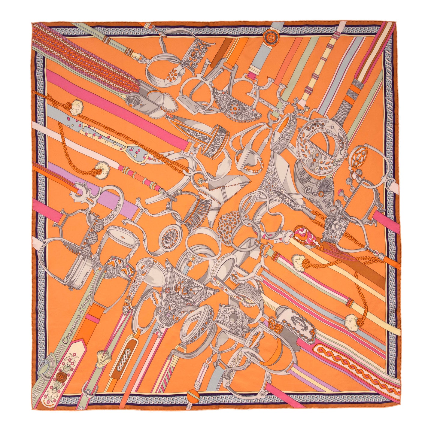 Exclusive Hermes Silk Concours d'Etriers Wash Scarf 90 — Side View