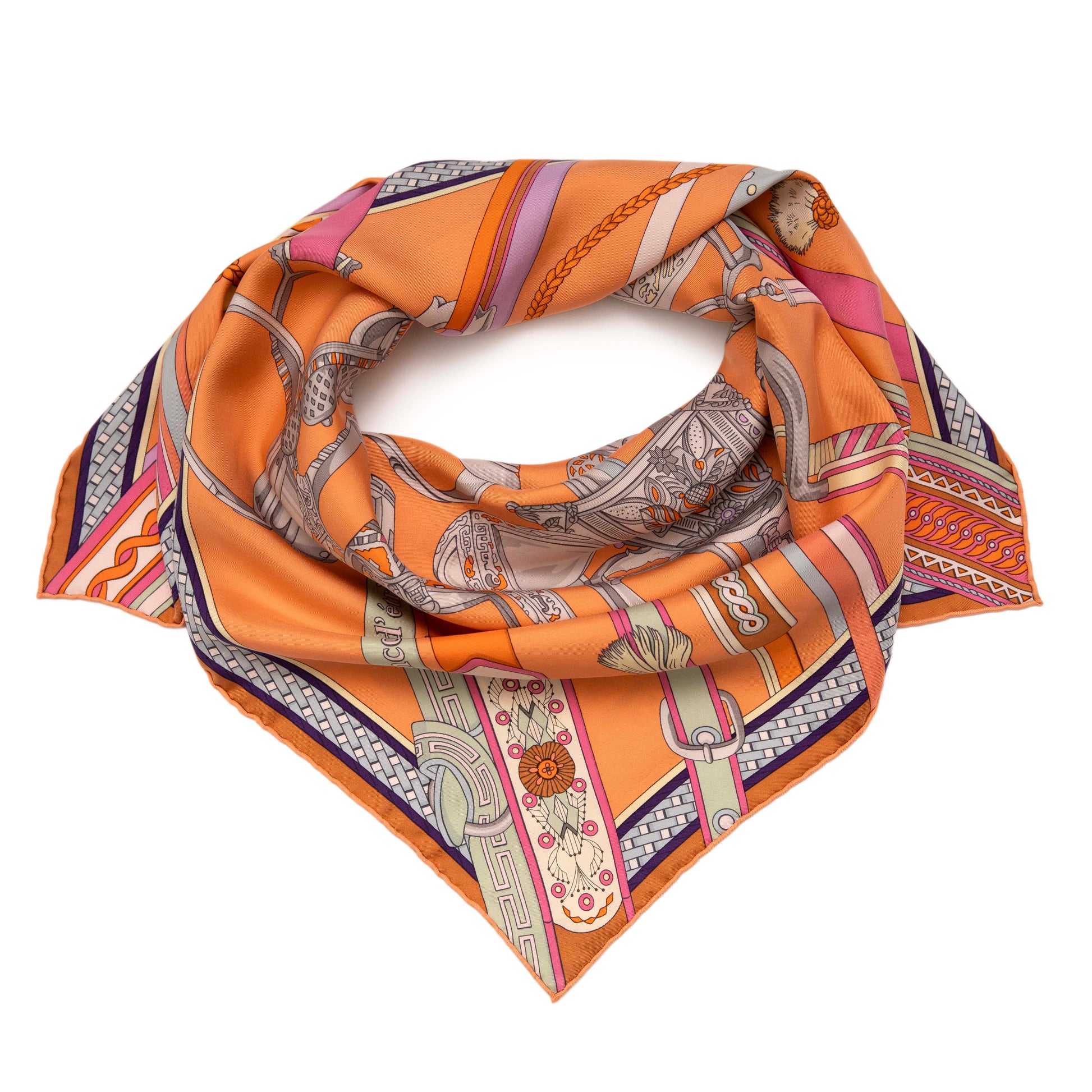 Exclusive Hermes Silk Concours d'Etriers Wash Scarf 90 — Front View