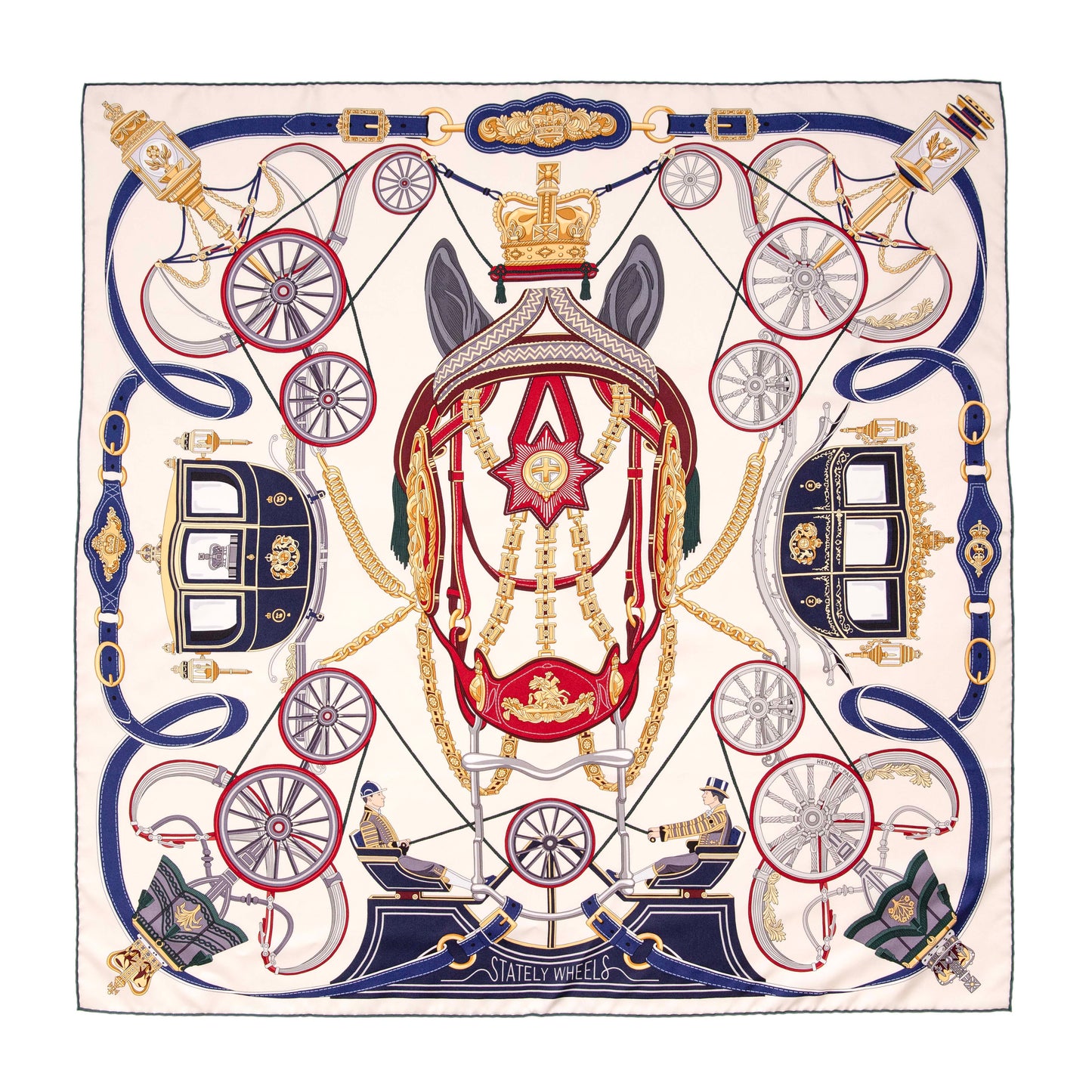 Exclusive Hermes Silk Stately Wheels Scarf 90 — Side View