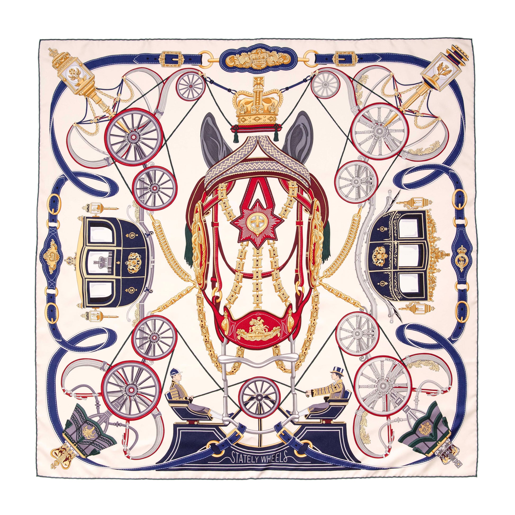 Exclusive Hermes Silk Stately Wheels Scarf 90 — Side View
