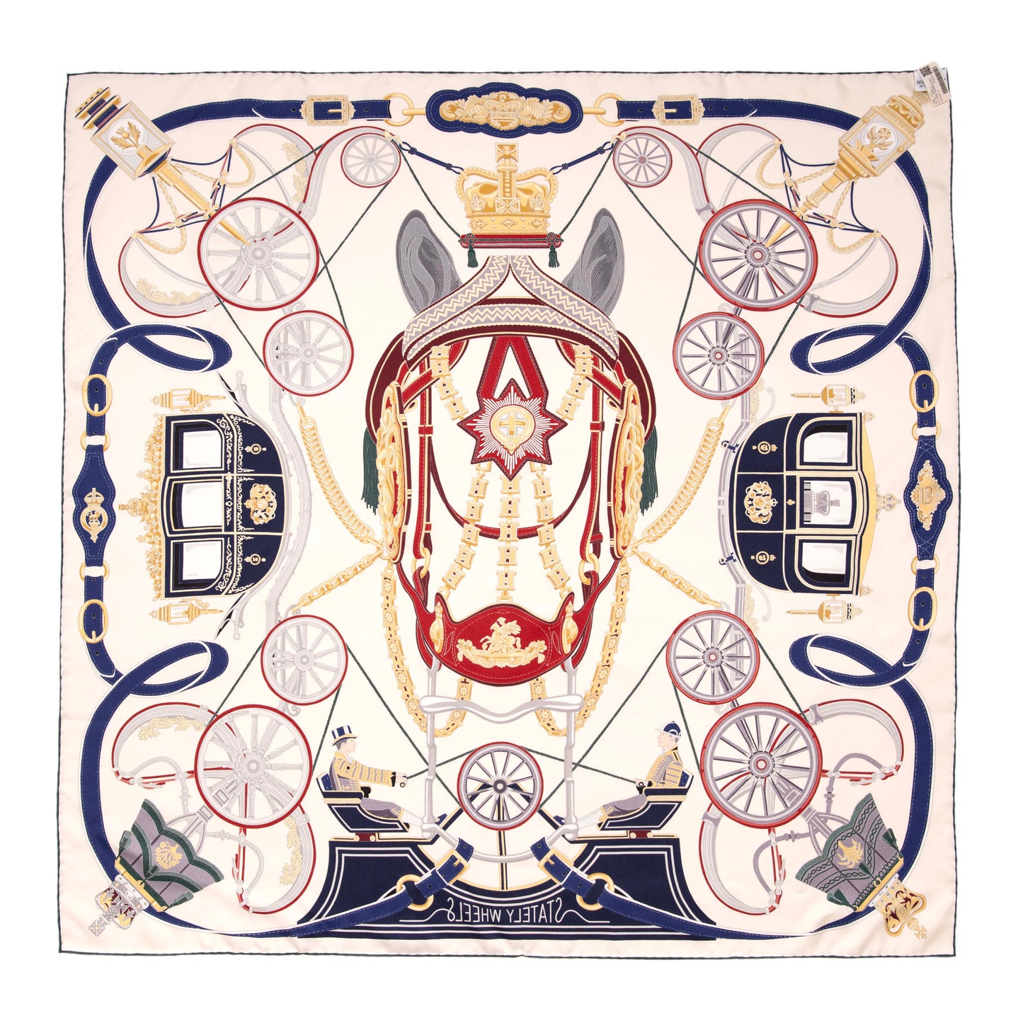 Exclusive Hermes Silk Stately Wheels Scarf 90 — Back View