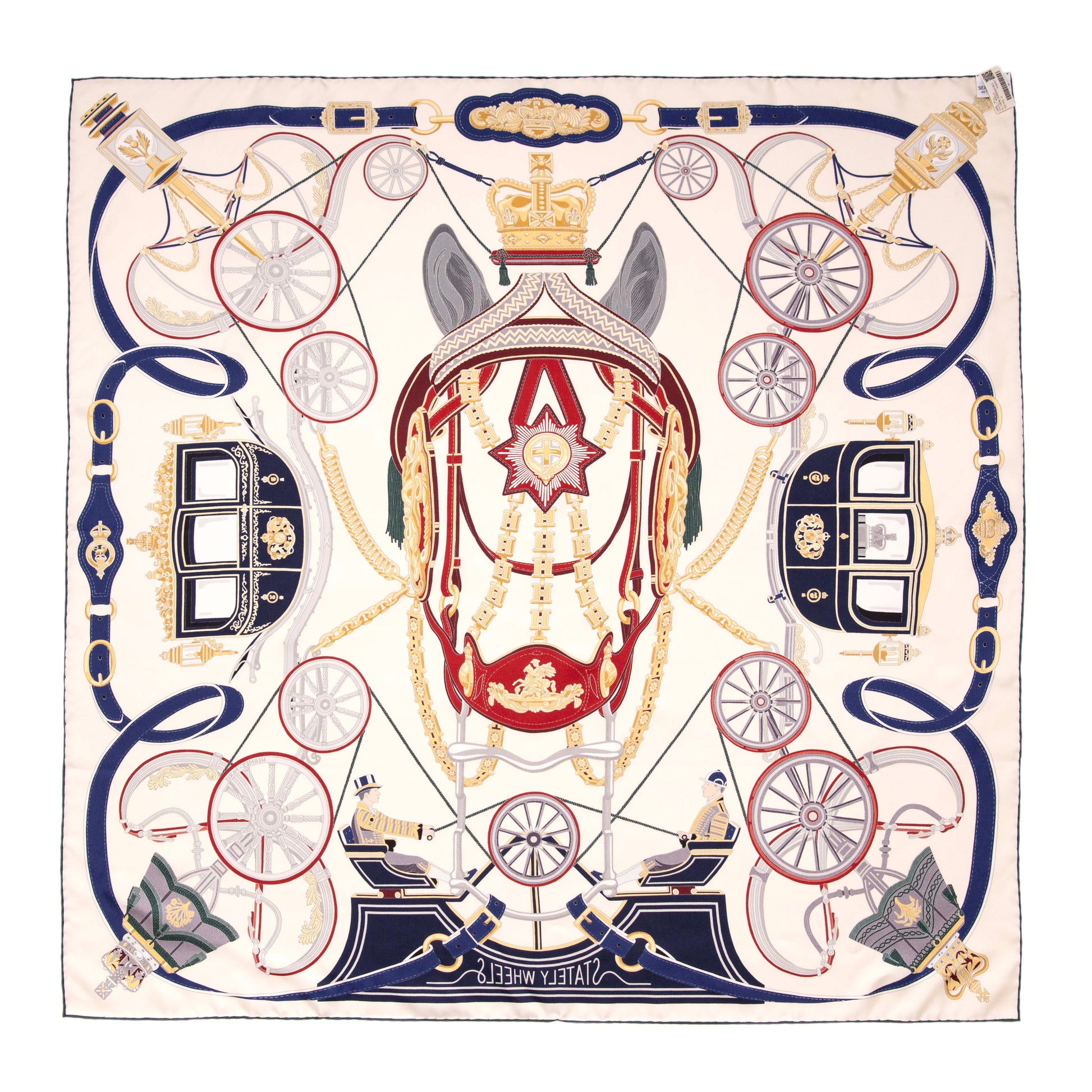 Exclusive Hermes Silk Stately Wheels Scarf 90 — Back View