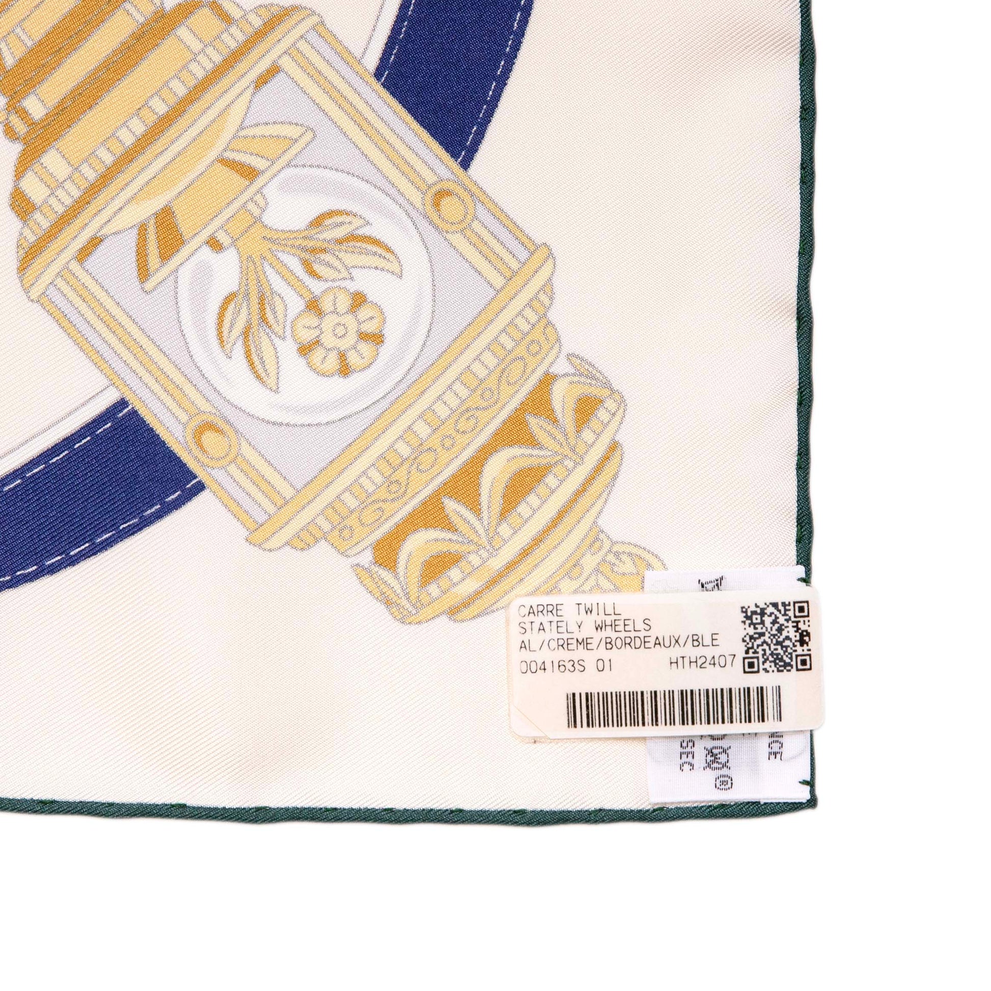 Exclusive Hermes Silk Stately Wheels Scarf 90 — Top View