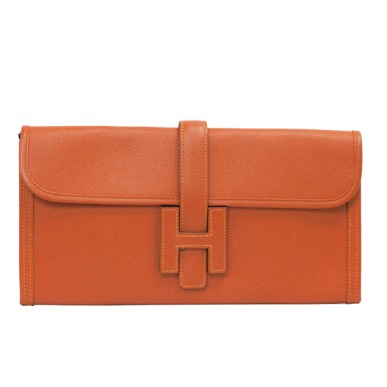 Exclusive Hermes Orange Epsom Jige Elan 29 Clutch — Front View