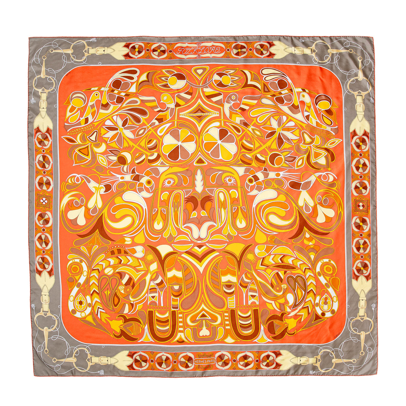 Exclusive Hermes Silk Folklore Scarf 140 — Side View