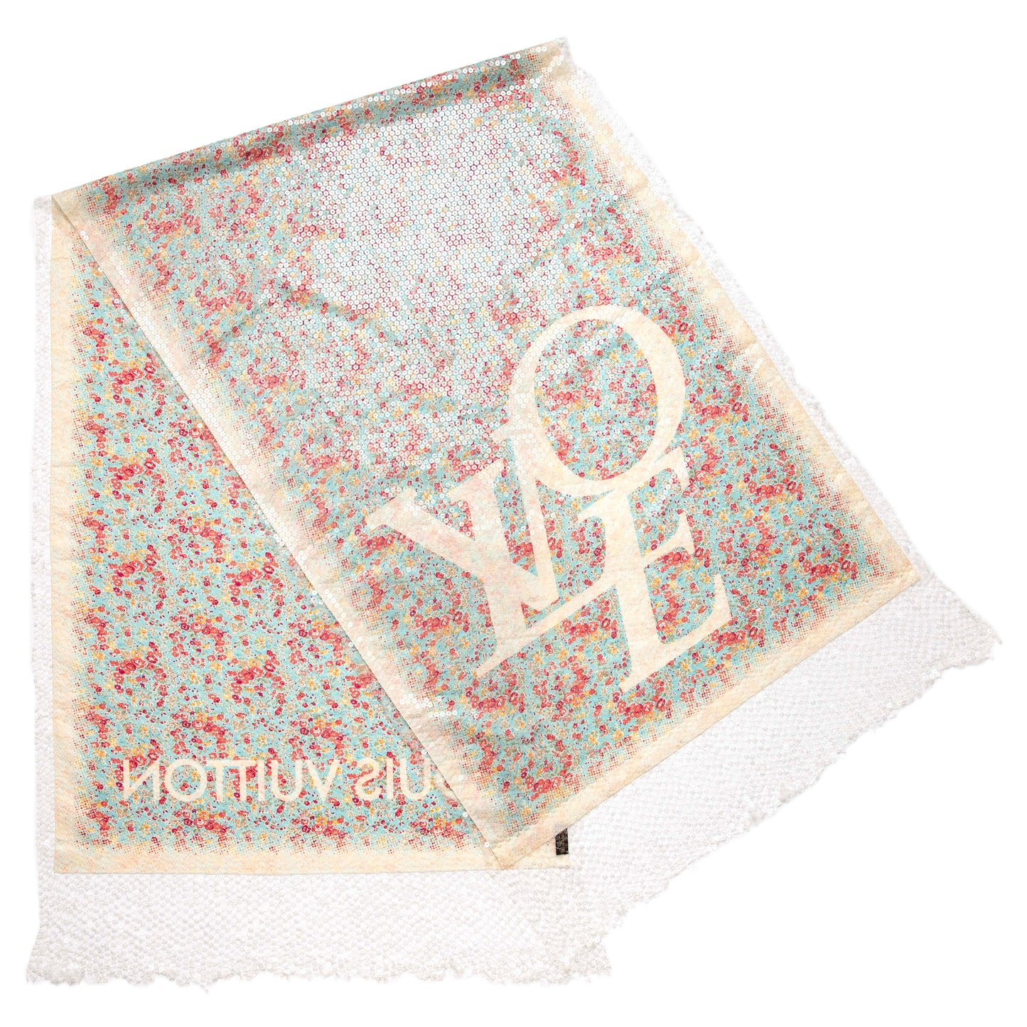 Exclusive Louis Vuitton Cotton Sequin 'LOVE' Floral Stole — Front View