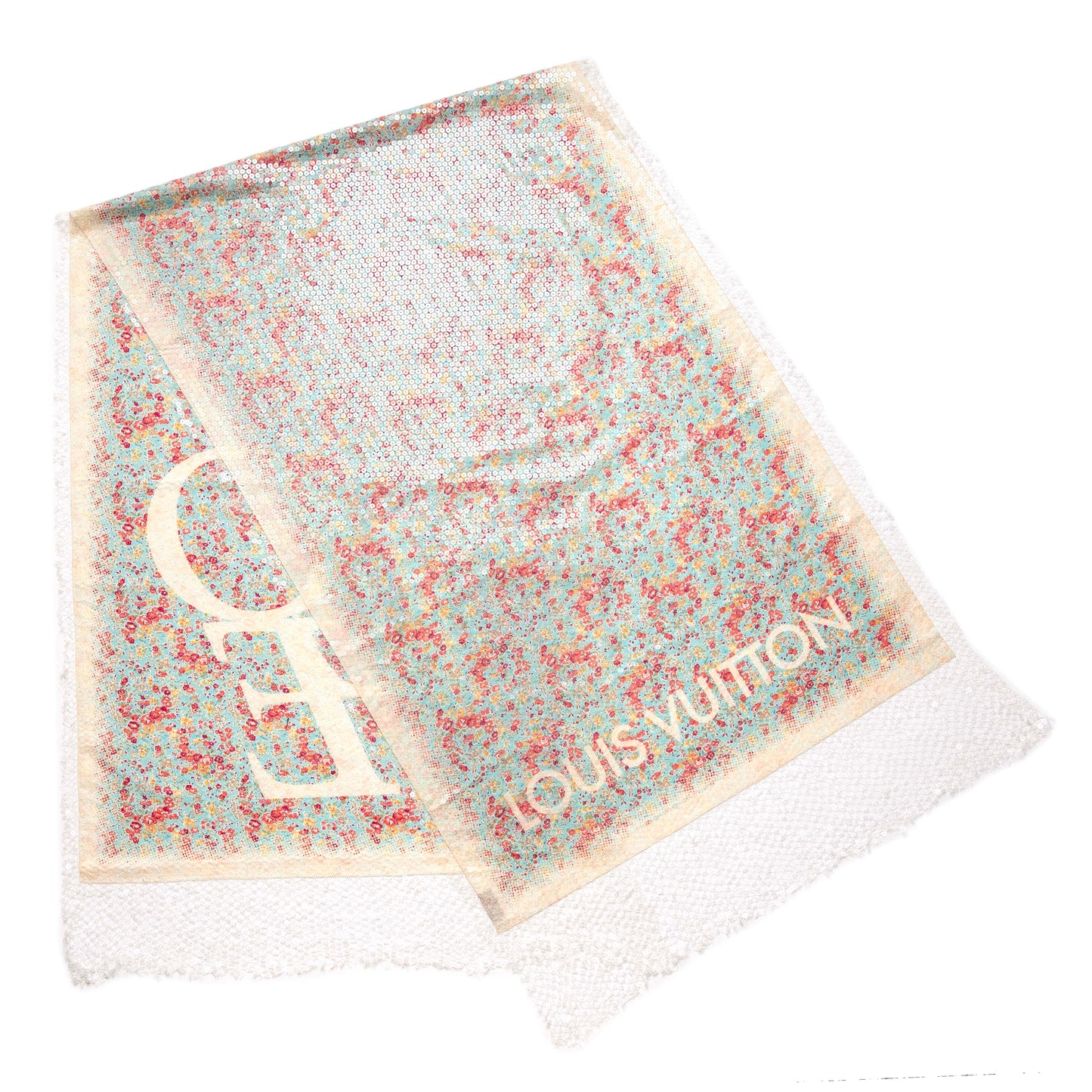 Exclusive Louis Vuitton Cotton Sequin 'LOVE' Floral Stole — Side View
