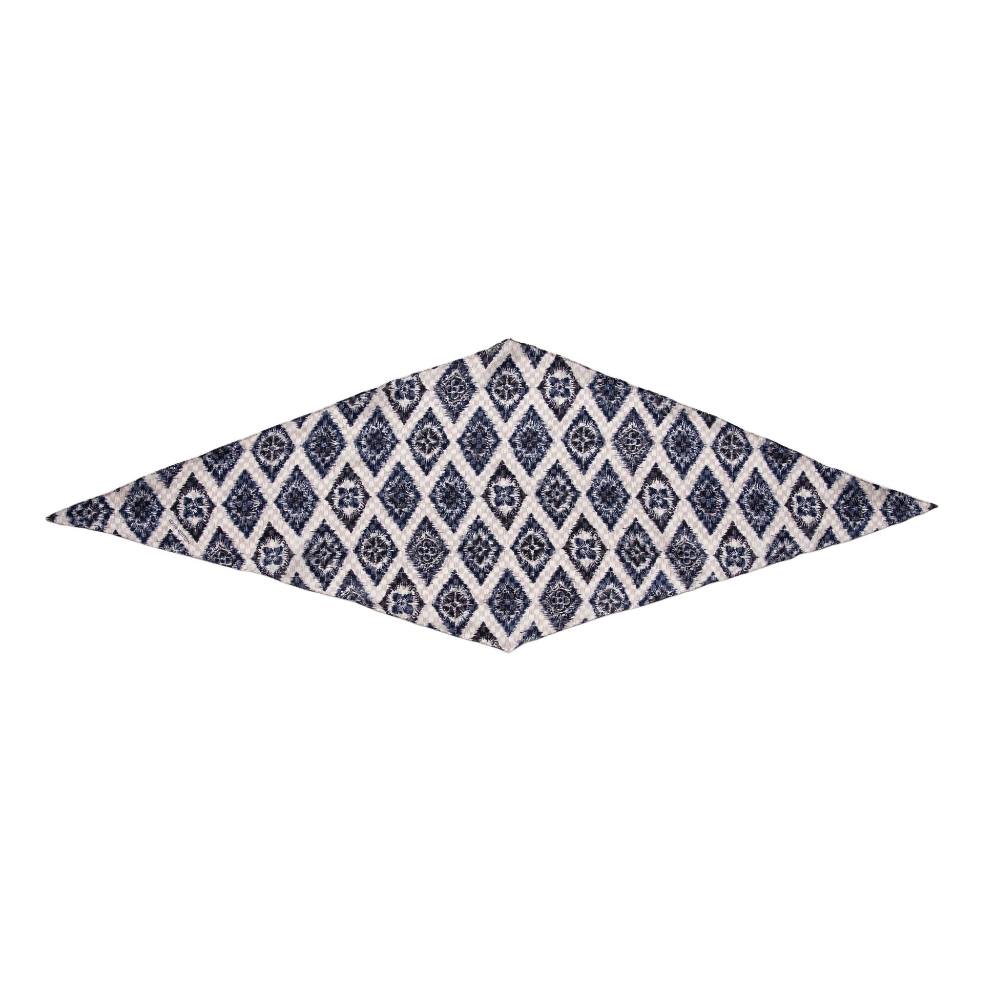 Exclusive Louis Vuitton Blue White Monogram Silk Scarf — Side View
