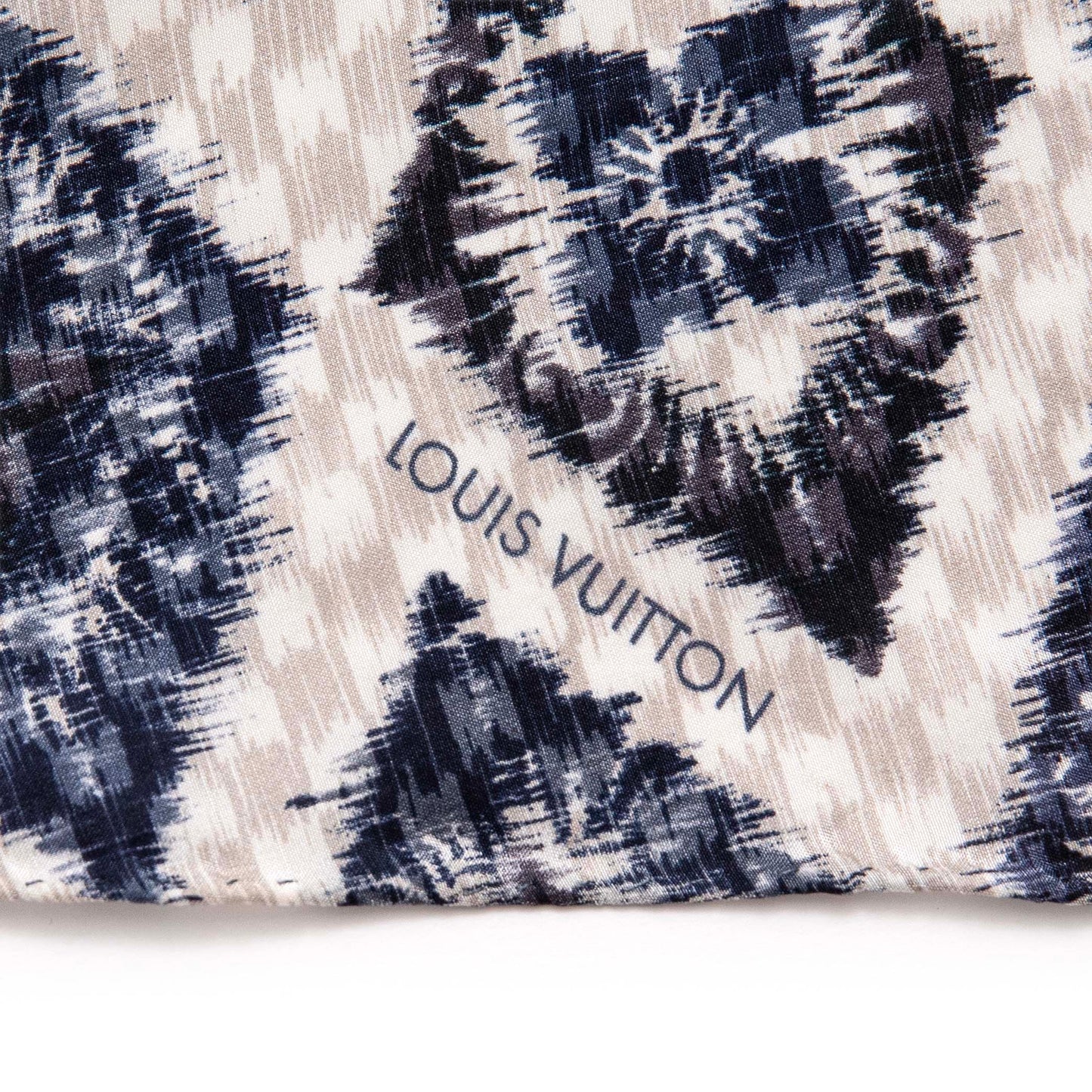 Exclusive Louis Vuitton Blue White Monogram Silk Scarf — Top View