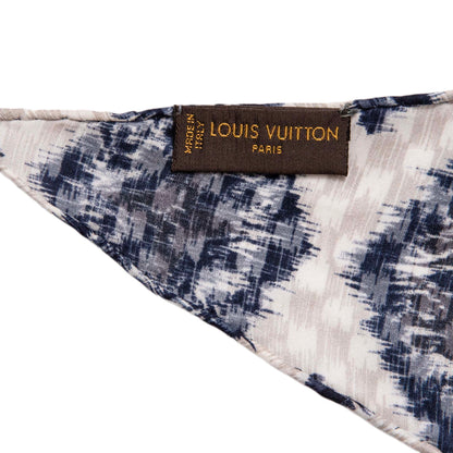 Exclusive Louis Vuitton Blue White Monogram Silk Scarf — Detail View