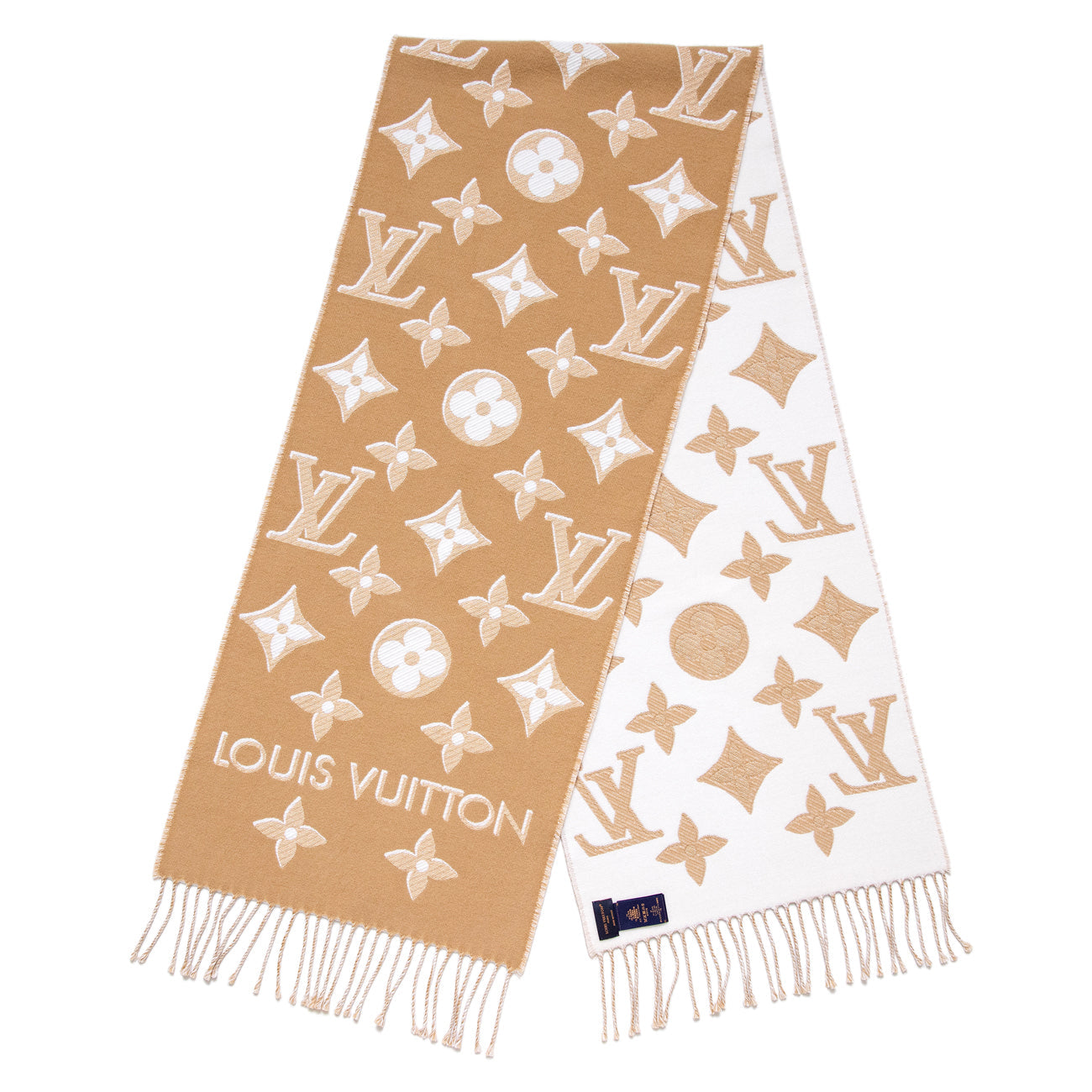 Exclusive Louis Vuitton Beige LV Essential Shine Scarf — Front View