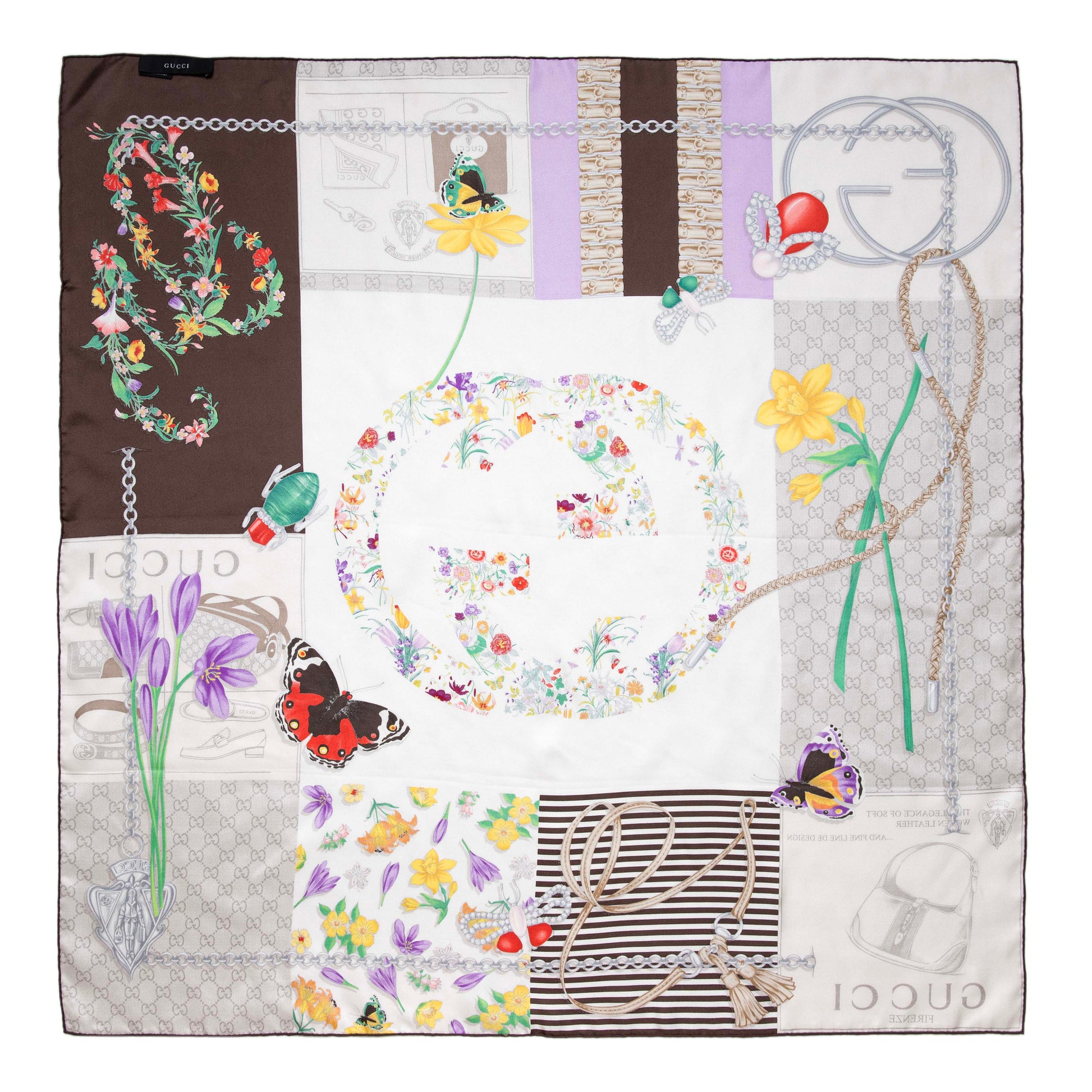 Exclusive Gucci Silk Monogram Square Scarf — Back View