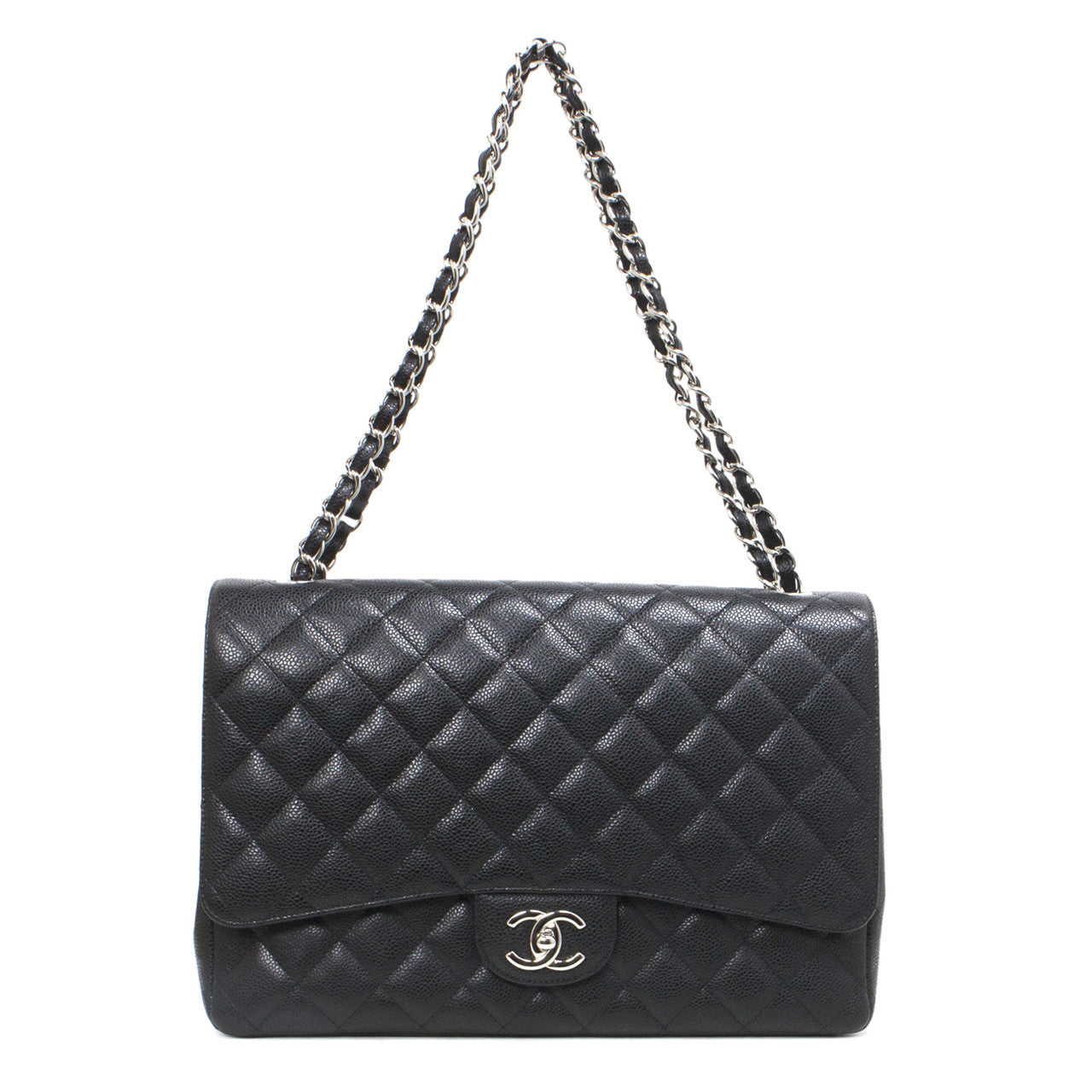 Exclusive Chanel Black  Caviar Maxi Classic Double Flap — Front View