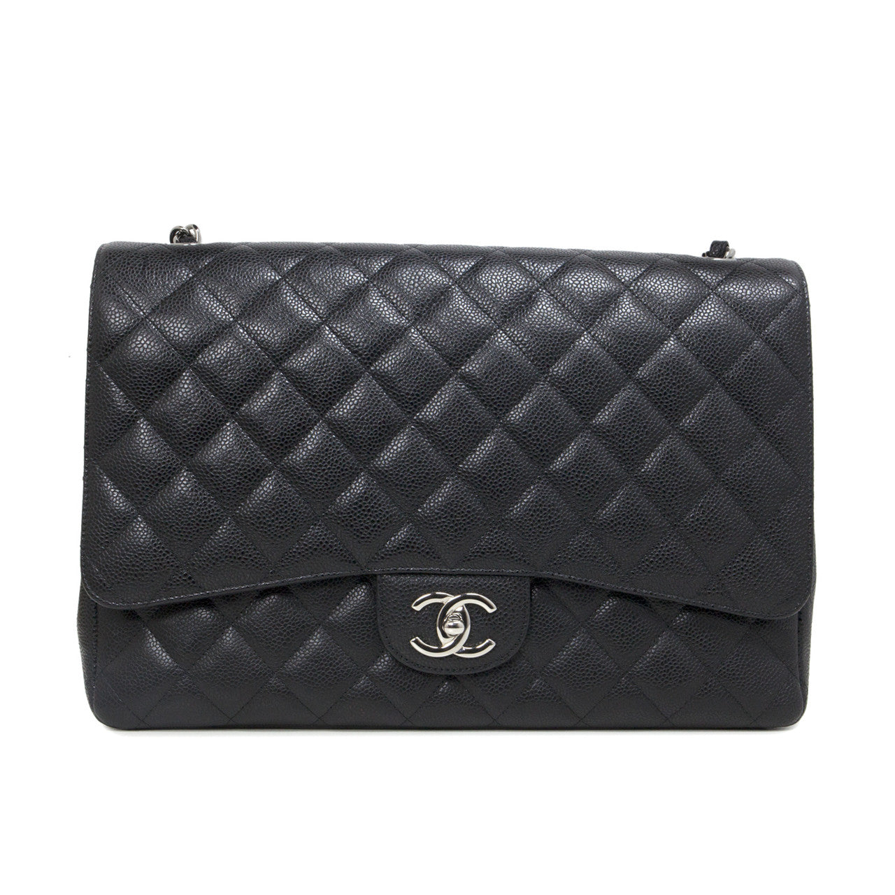 Exclusive Chanel Black  Caviar Maxi Classic Double Flap — Detail View
