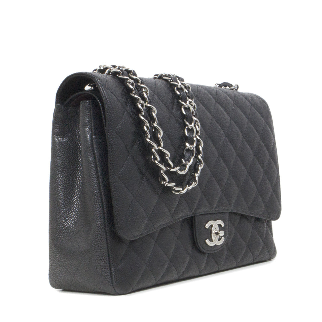 Exclusive Chanel Black  Caviar Maxi Classic Double Flap — Top View