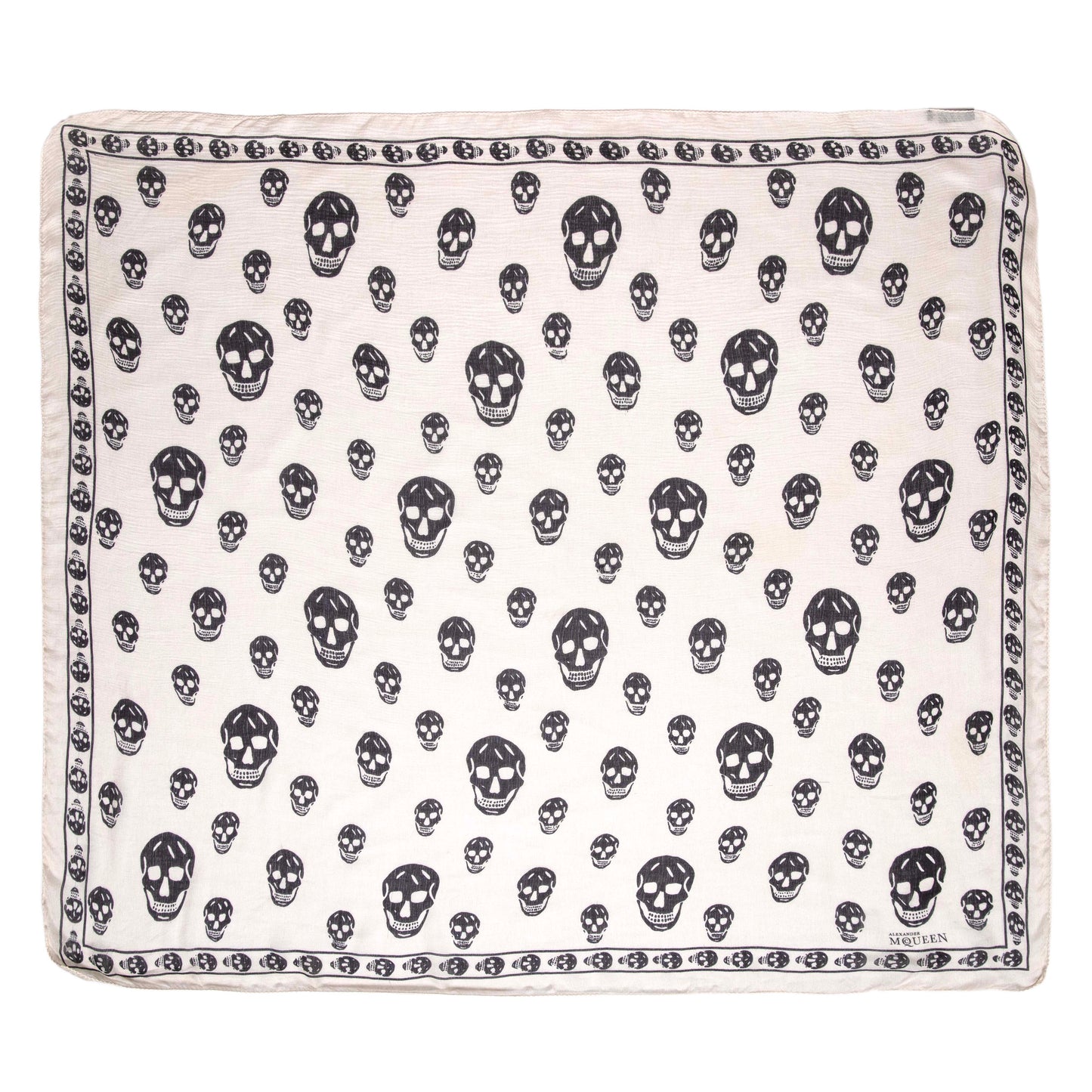 Exclusive Alexander McQueen Ivory Silk Skull Scarf — Side View
