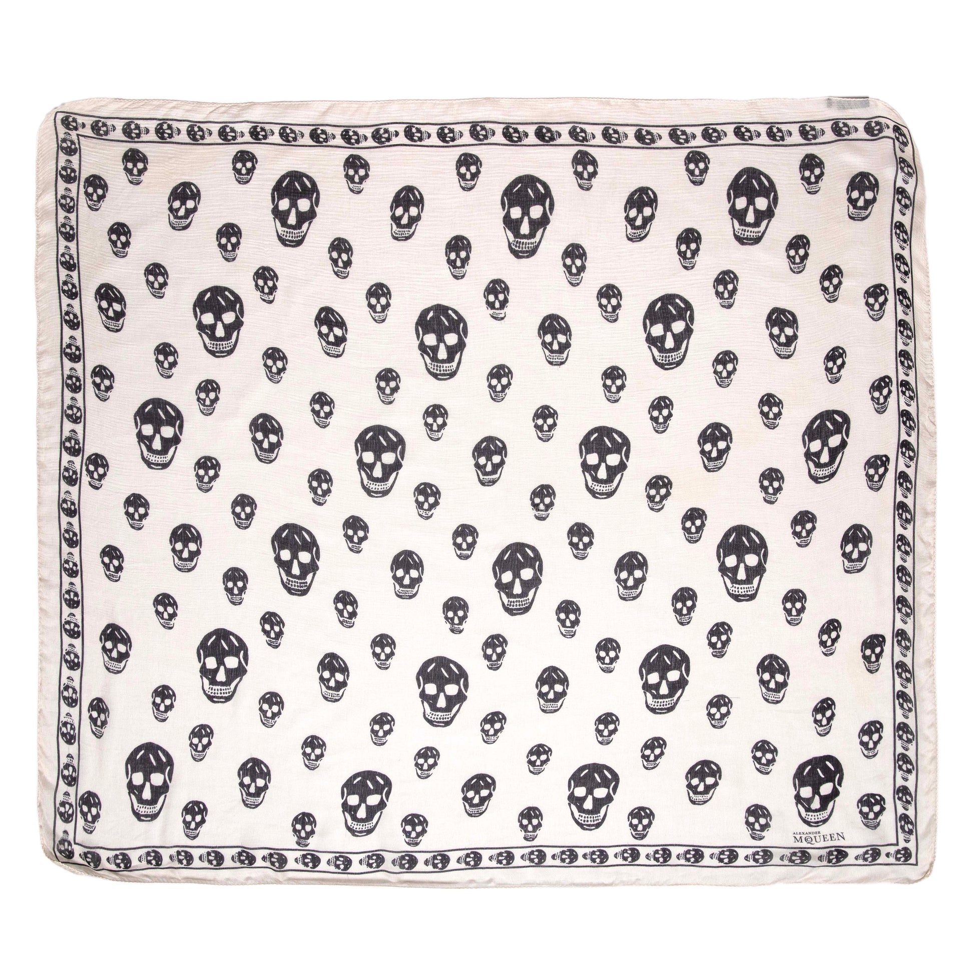 Exclusive Alexander McQueen Ivory Silk Skull Scarf — Side View