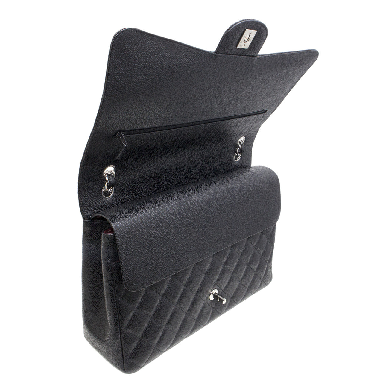 Exclusive Chanel Black  Caviar Maxi Classic Double Flap — Back View