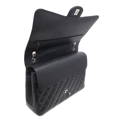 Exclusive Chanel Black  Caviar Maxi Classic Double Flap — Back View