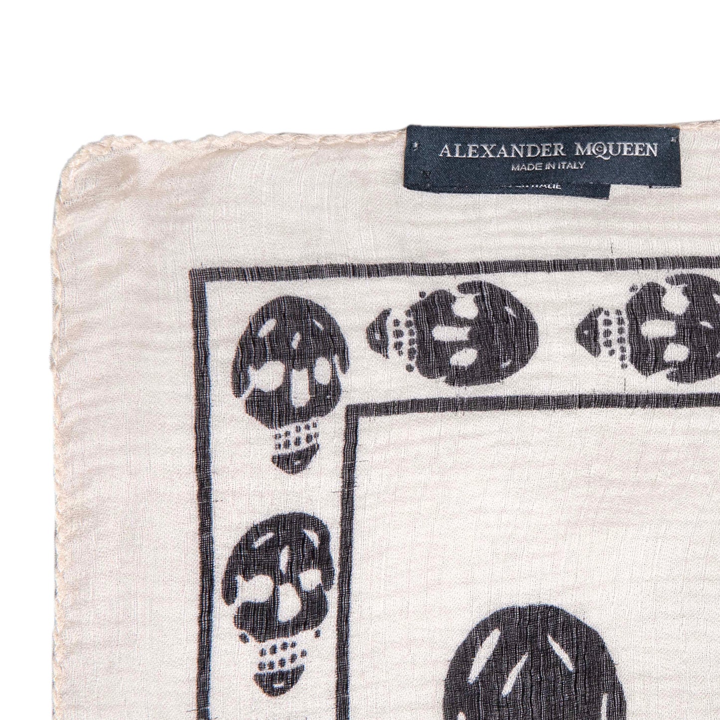 Exclusive Alexander McQueen Ivory Silk Skull Scarf — Detail View