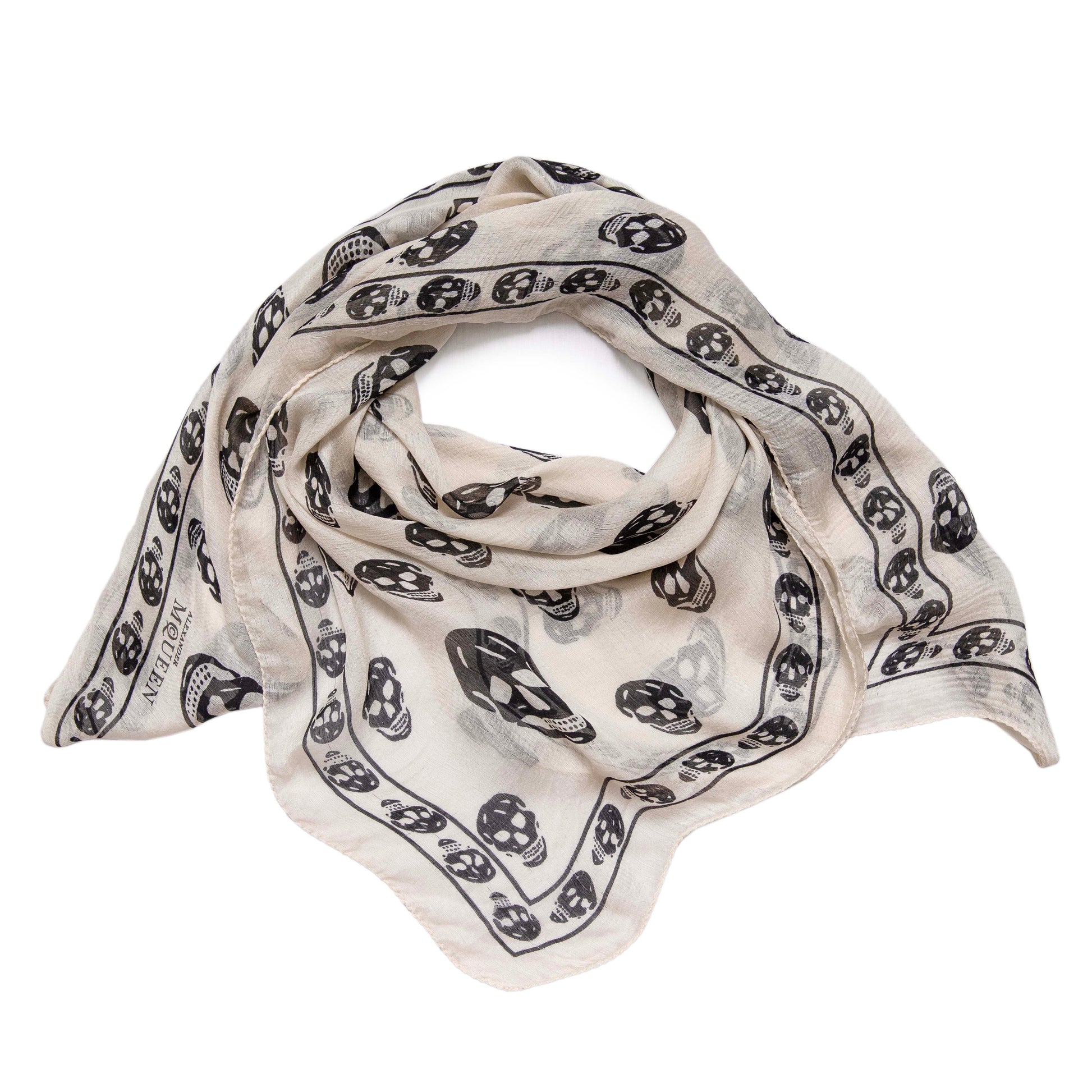 Exclusive Alexander McQueen Ivory Silk Skull Scarf — Front View