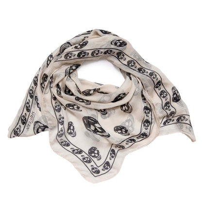 Exclusive Alexander McQueen Ivory Silk Skull Scarf — Front View