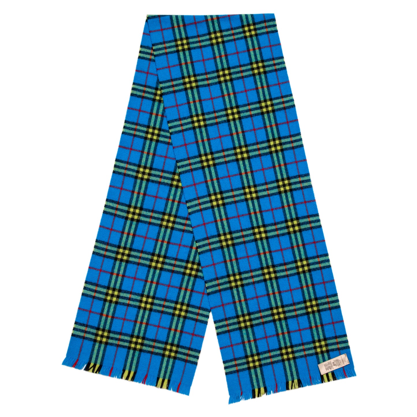 Exclusive Burberry Blue/Yellow Cashmere Check Scarf — Side View