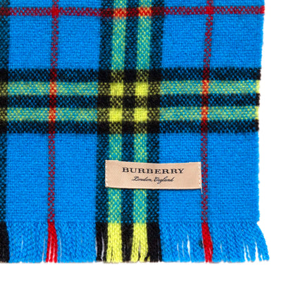 Exclusive Burberry Blue/Yellow Cashmere Check Scarf — Back View