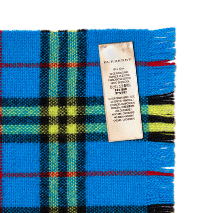 Exclusive Burberry Blue/Yellow Cashmere Check Scarf — Top View