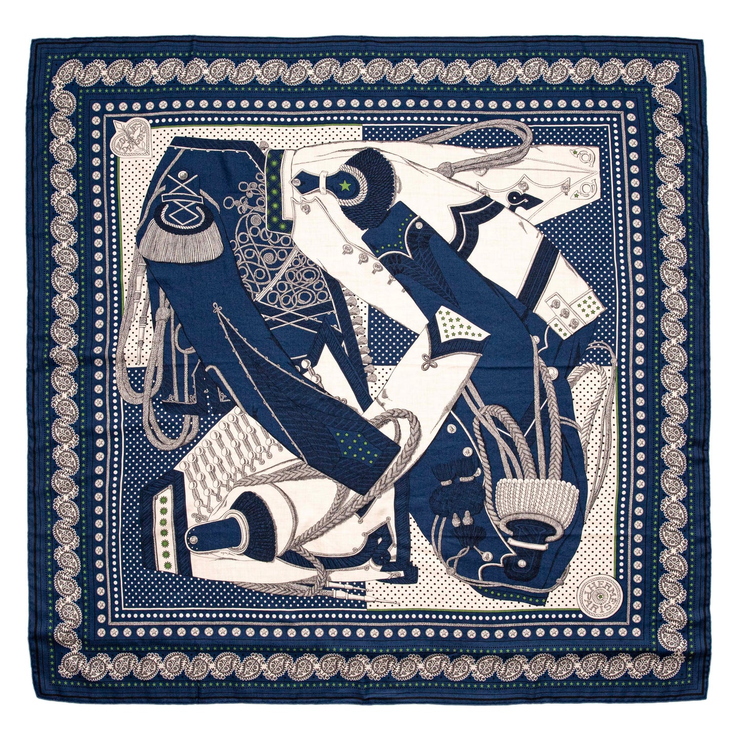 Exclusive Hermes Silk Cashmere Zouaves et Dragons Scarf 140 — Side View