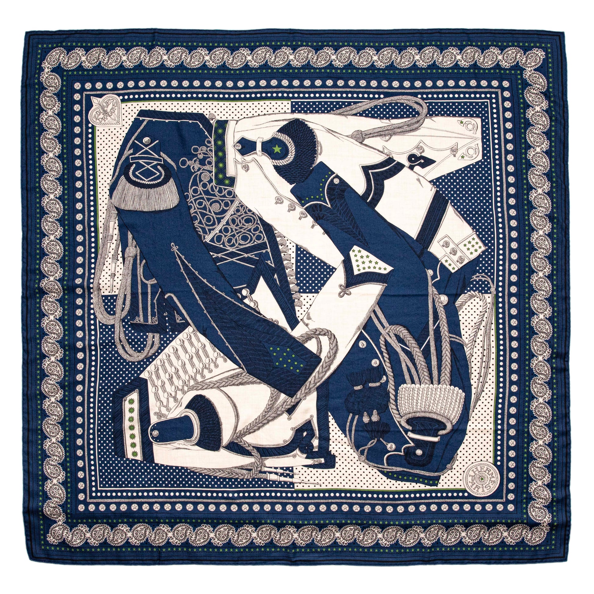Exclusive Hermes Silk Cashmere Zouaves et Dragons Scarf 140 — Side View