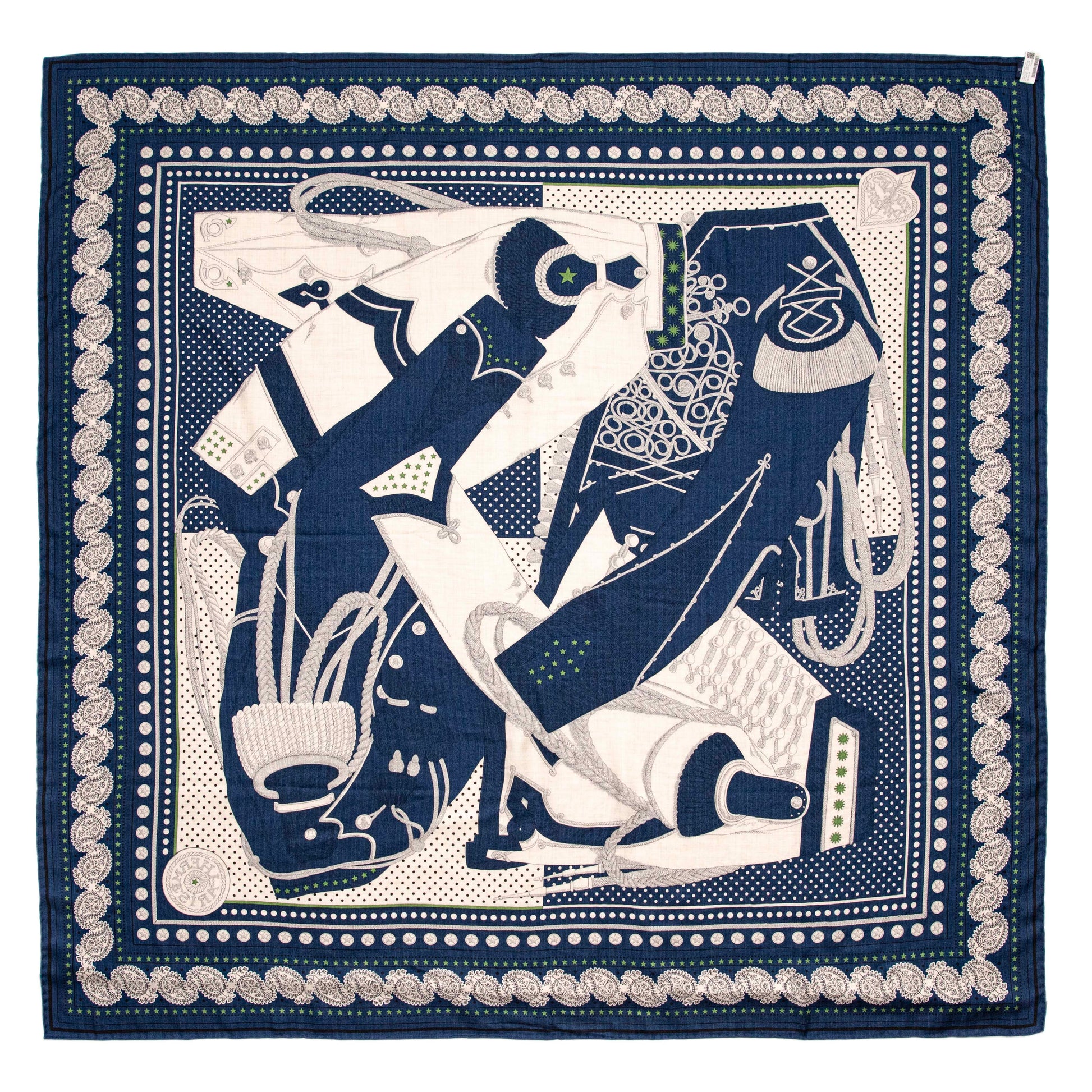 Exclusive Hermes Silk Cashmere Zouaves et Dragons Scarf 140 — Back View