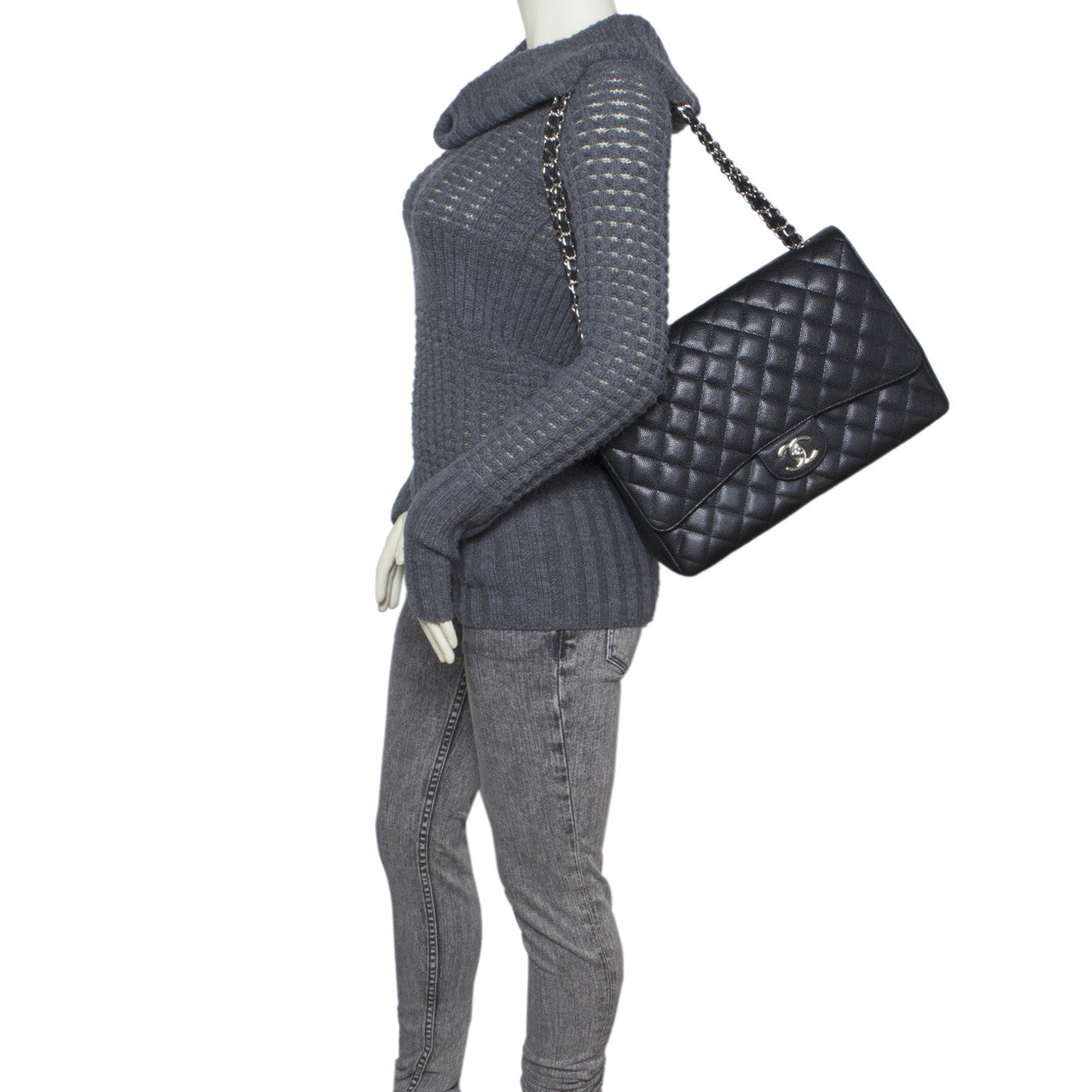 Exclusive Chanel Black  Caviar Maxi Classic Double Flap — Alternate View 14