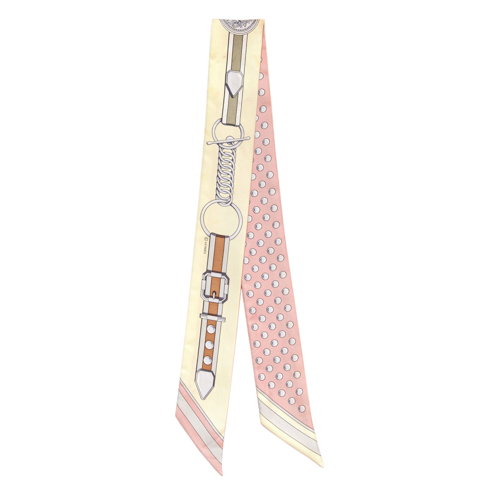 Exclusive Hermes Rose Poudre Jaune Silk Grand Tralala Twilly — Side View