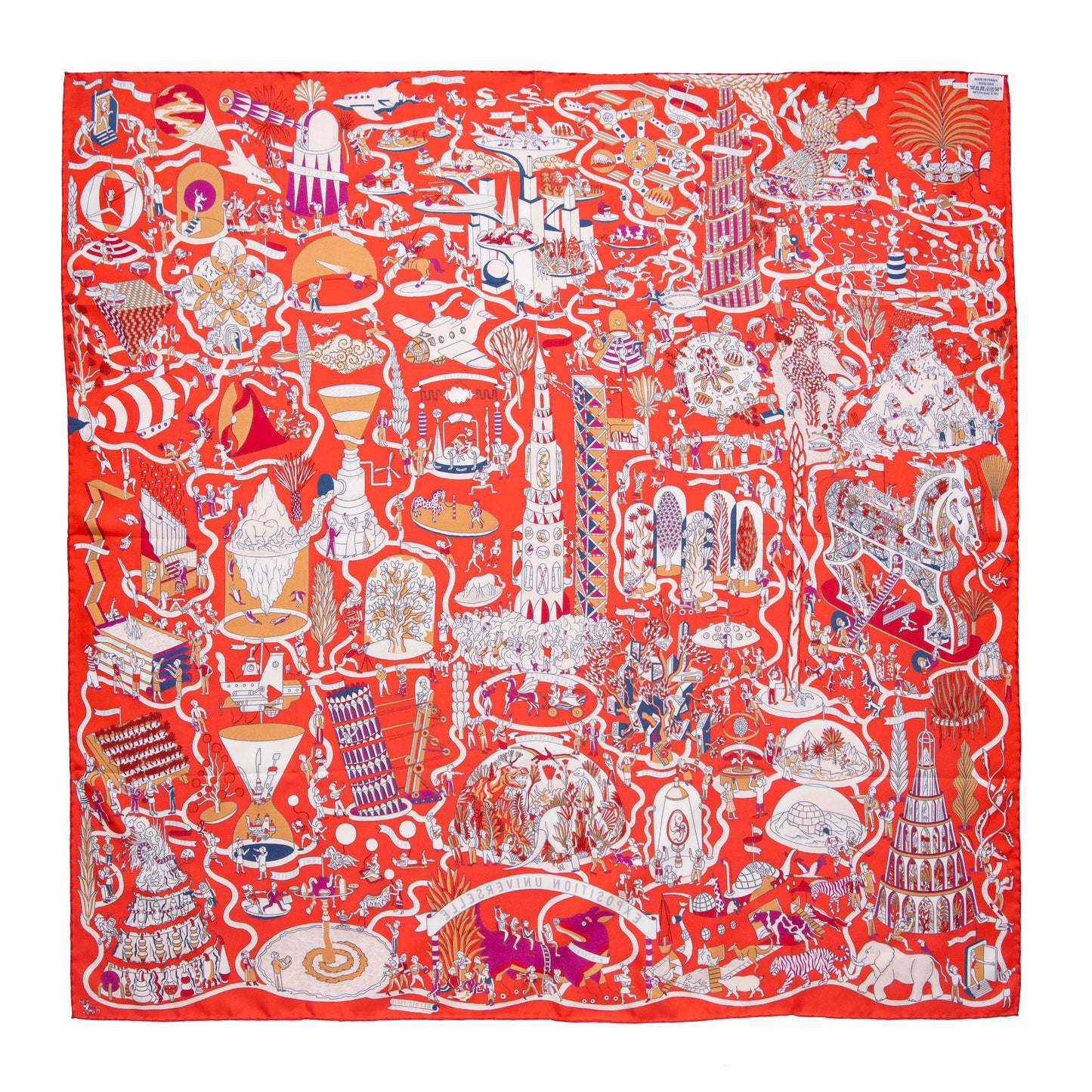 Exclusive Hermes Rouge Creme Violet Silk Exposition Universelle Scarf 90 — Back View