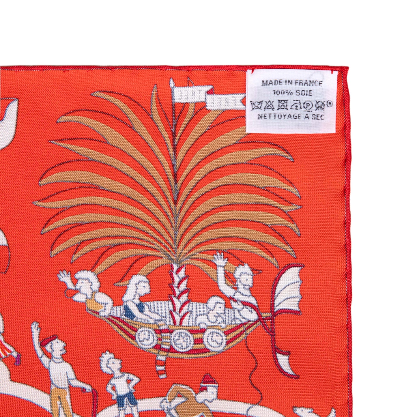 Exclusive Hermes Rouge Creme Violet Silk Exposition Universelle Scarf 90 — Detail View