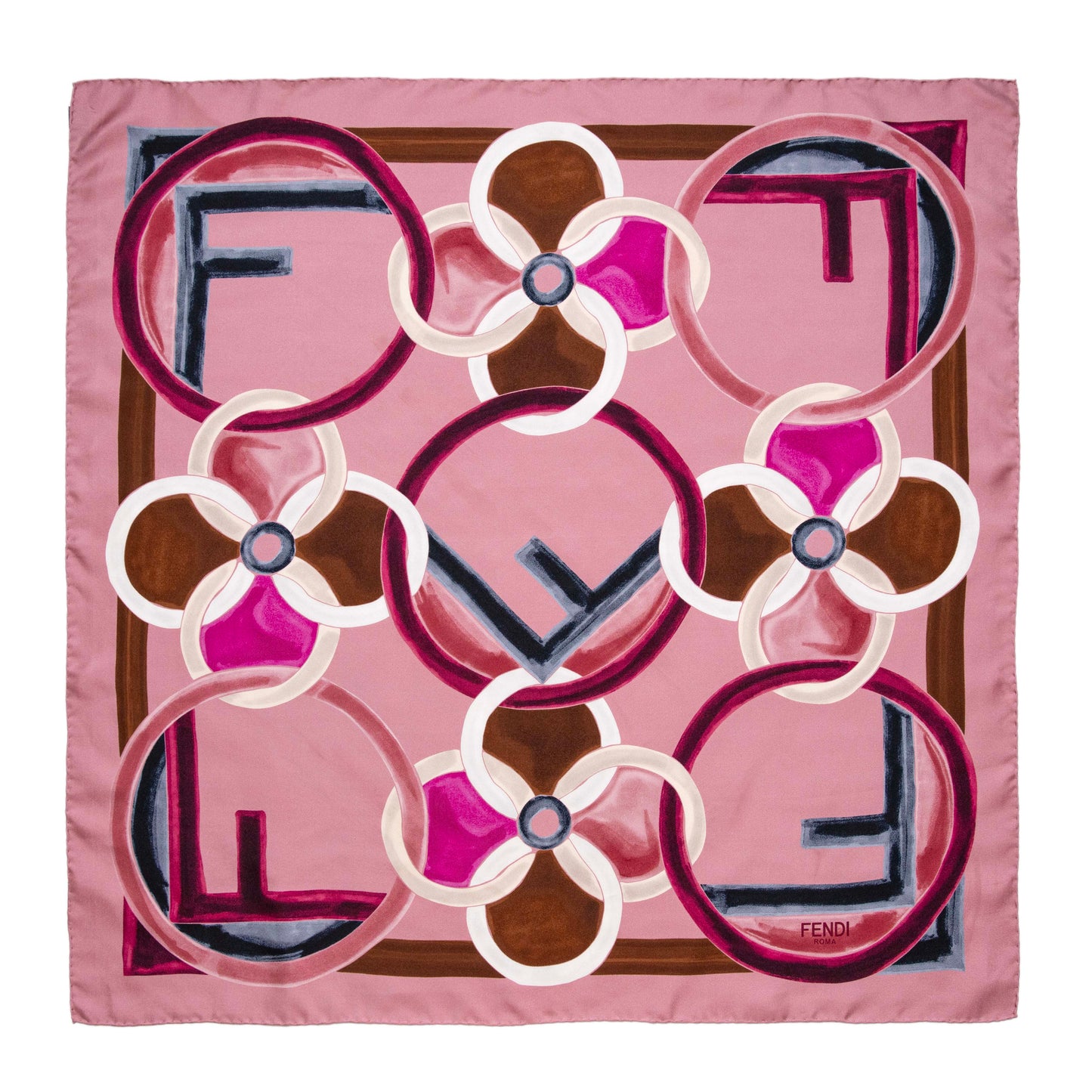 Exclusive Fendi Pink Silk F Logo Scarf — Side View
