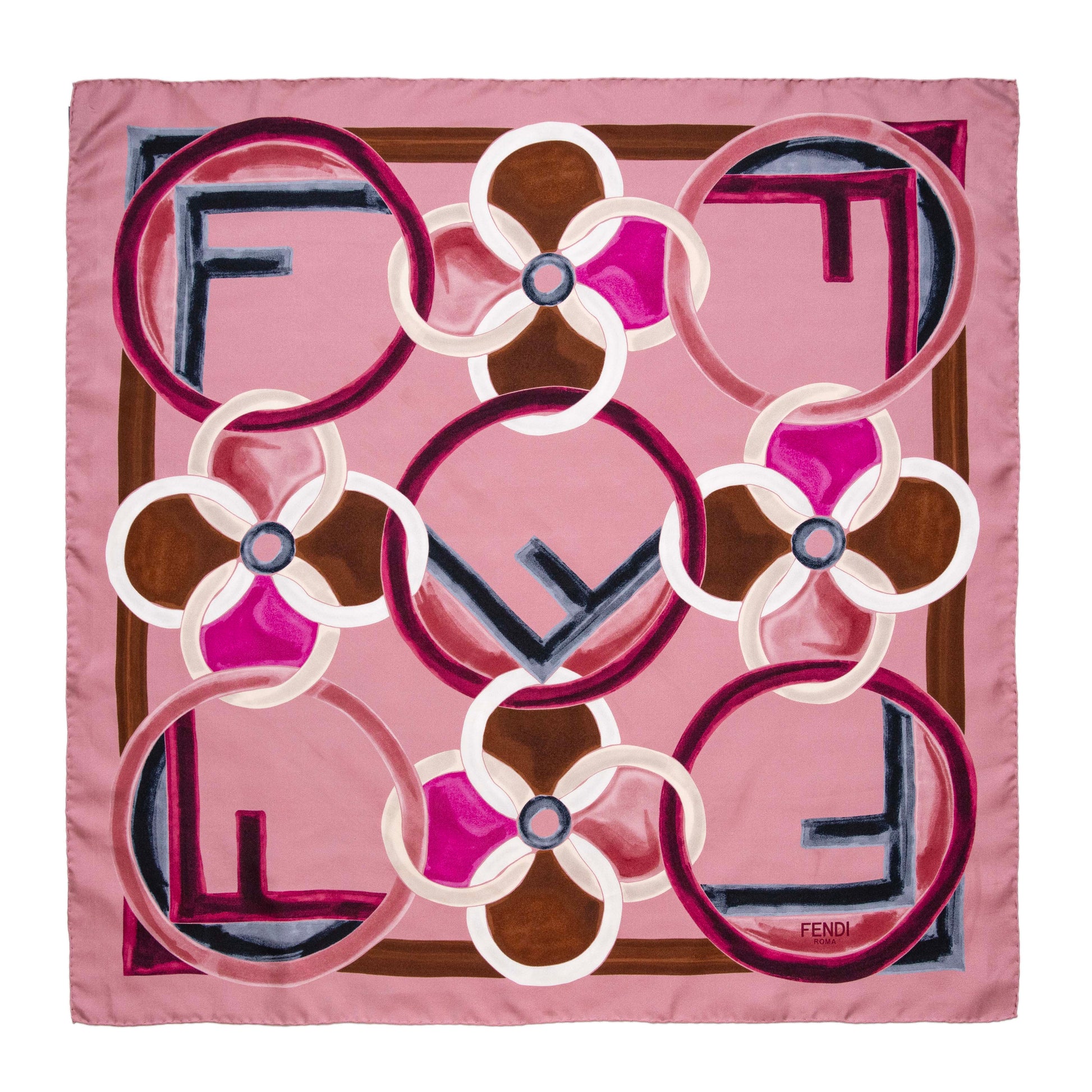 Exclusive Fendi Pink Silk F Logo Scarf — Side View