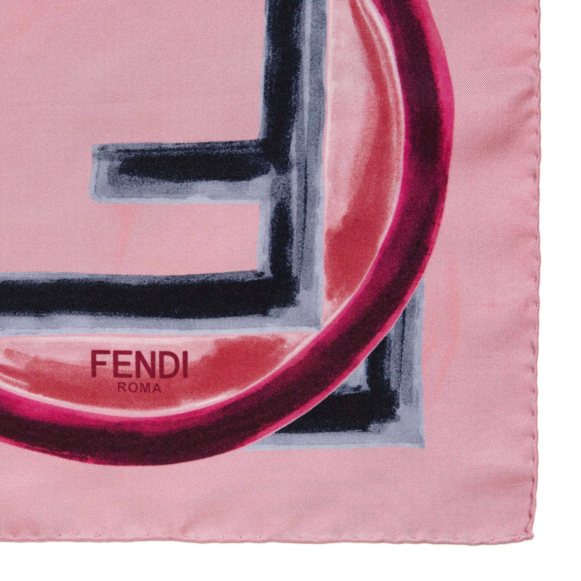 Exclusive Fendi Pink Silk F Logo Scarf — Top View