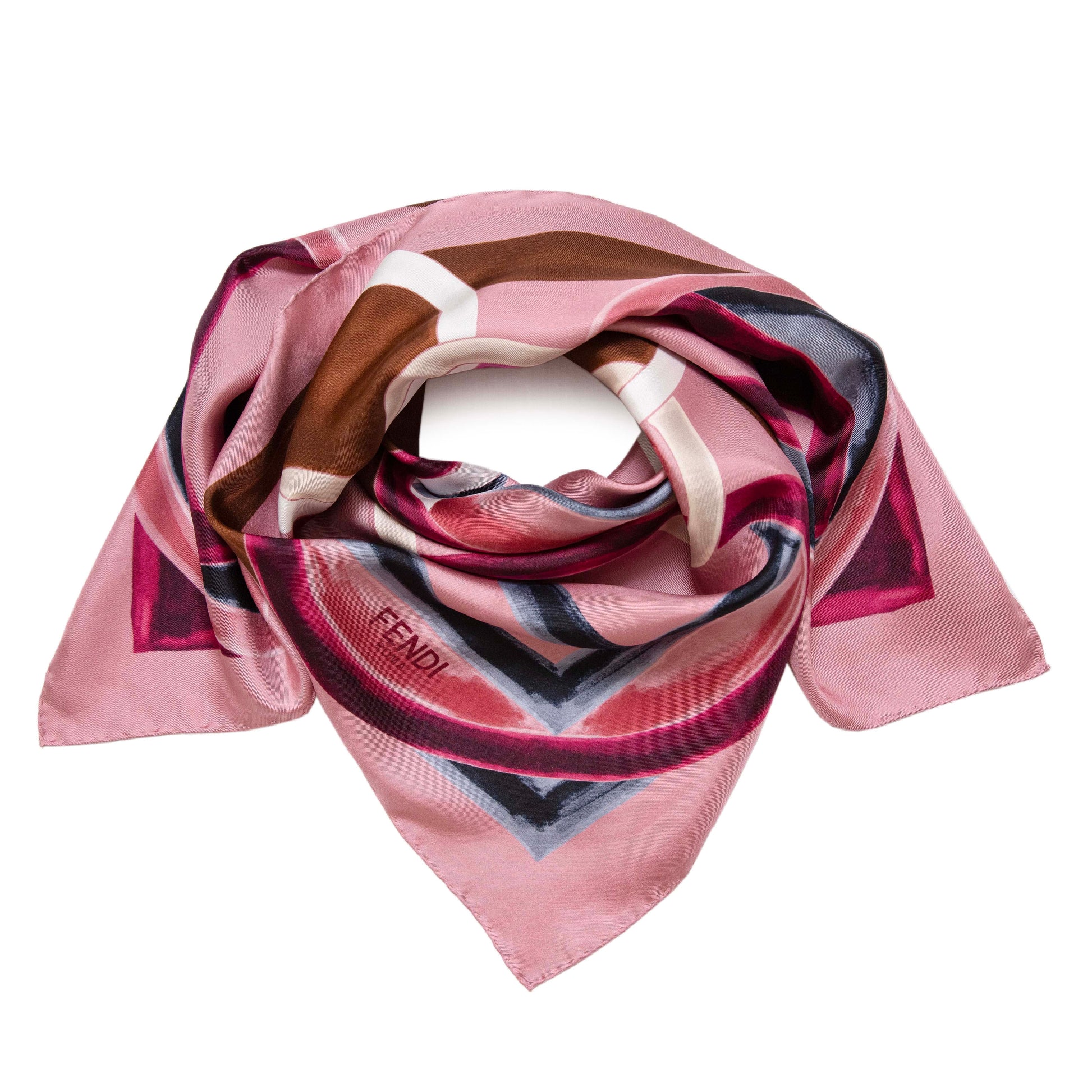 Exclusive Fendi Pink Silk F Logo Scarf — Front View
