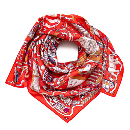 Exclusive Hermes Rouge Creme Violet Silk Exposition Universelle Scarf 90 — Front View