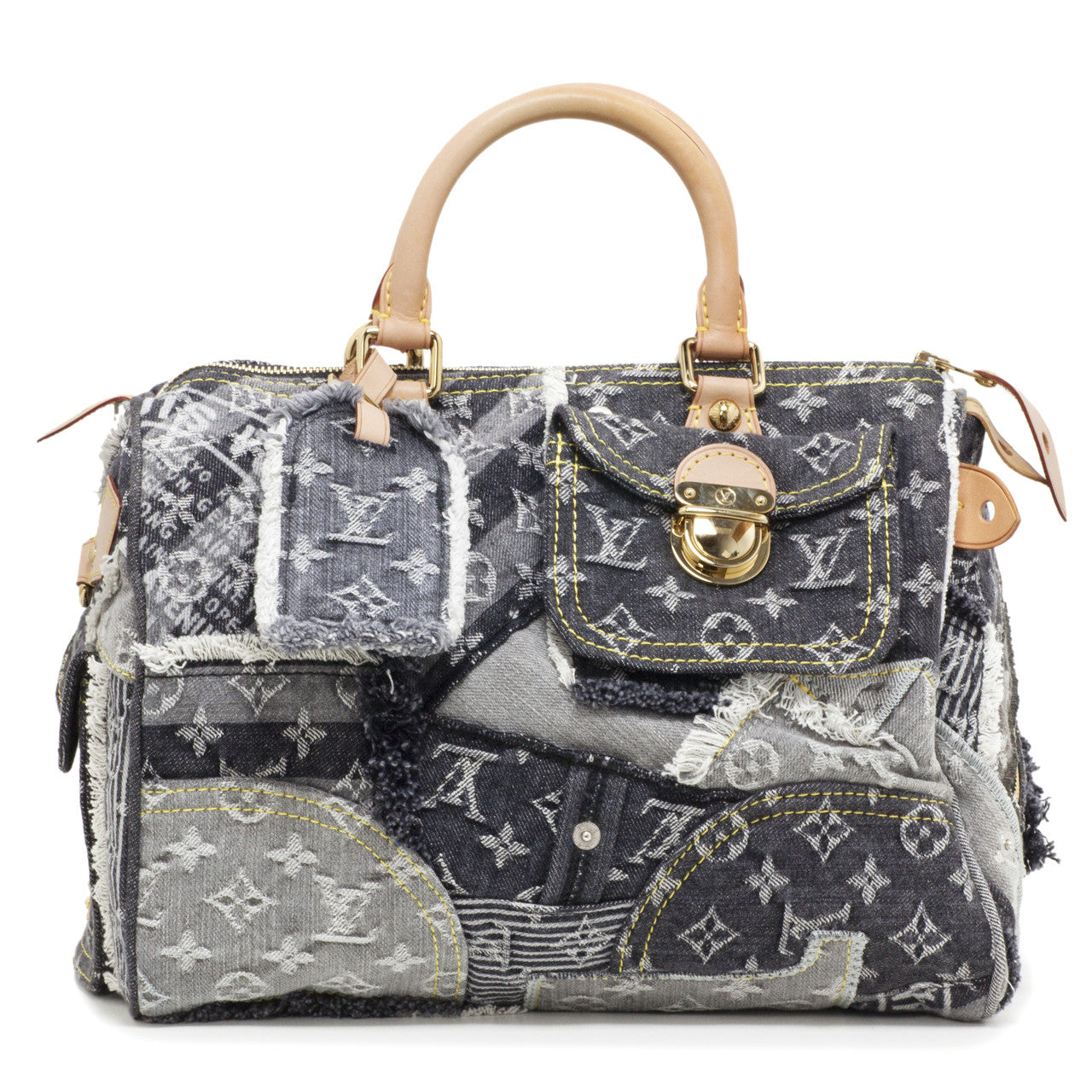 Exclusive Louis Vuitton Denim Patchwork Speedy 30 — Front View